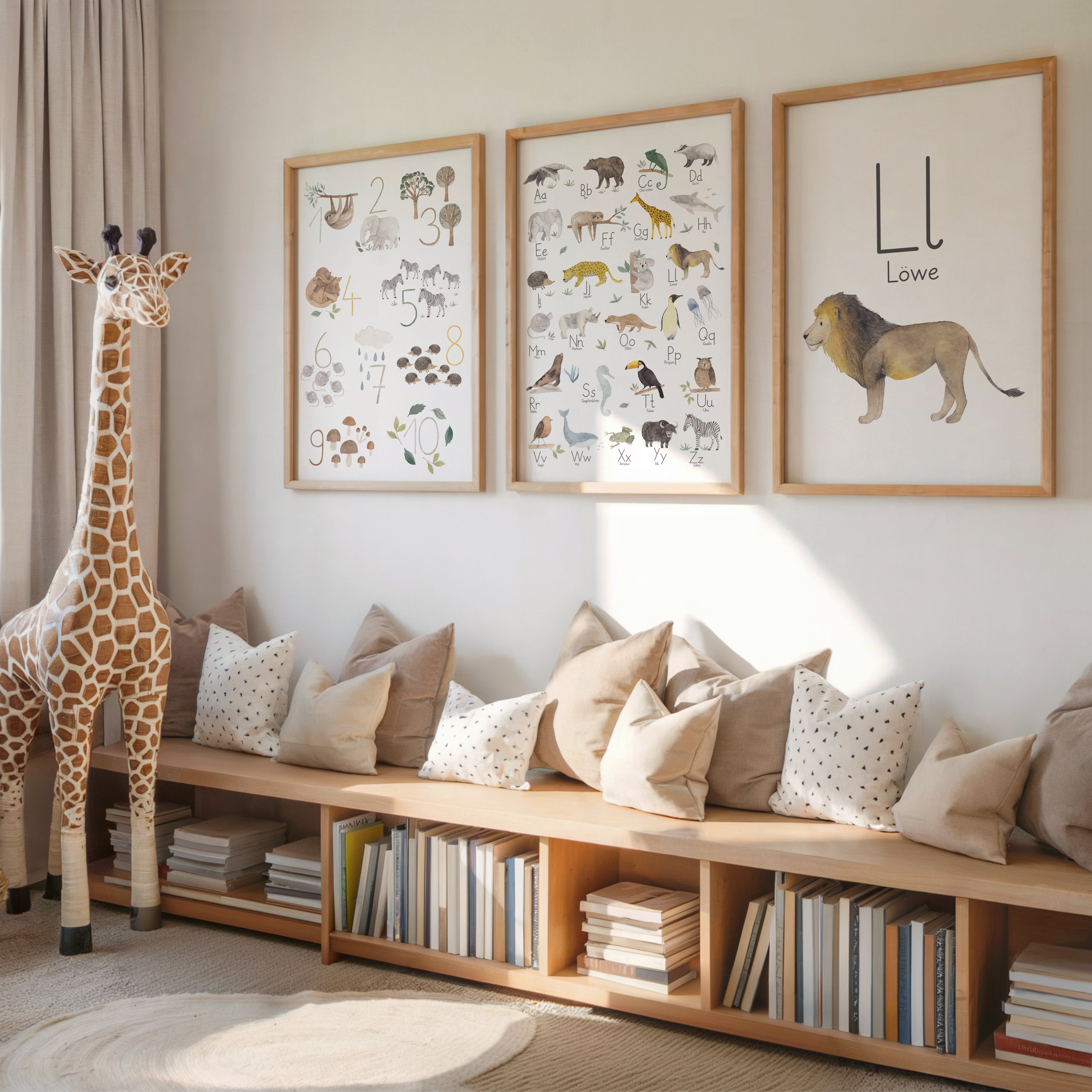 2 er Set Kunstdruck/Poster - Tieralphabet + Zahlen / ABC + Zahlen