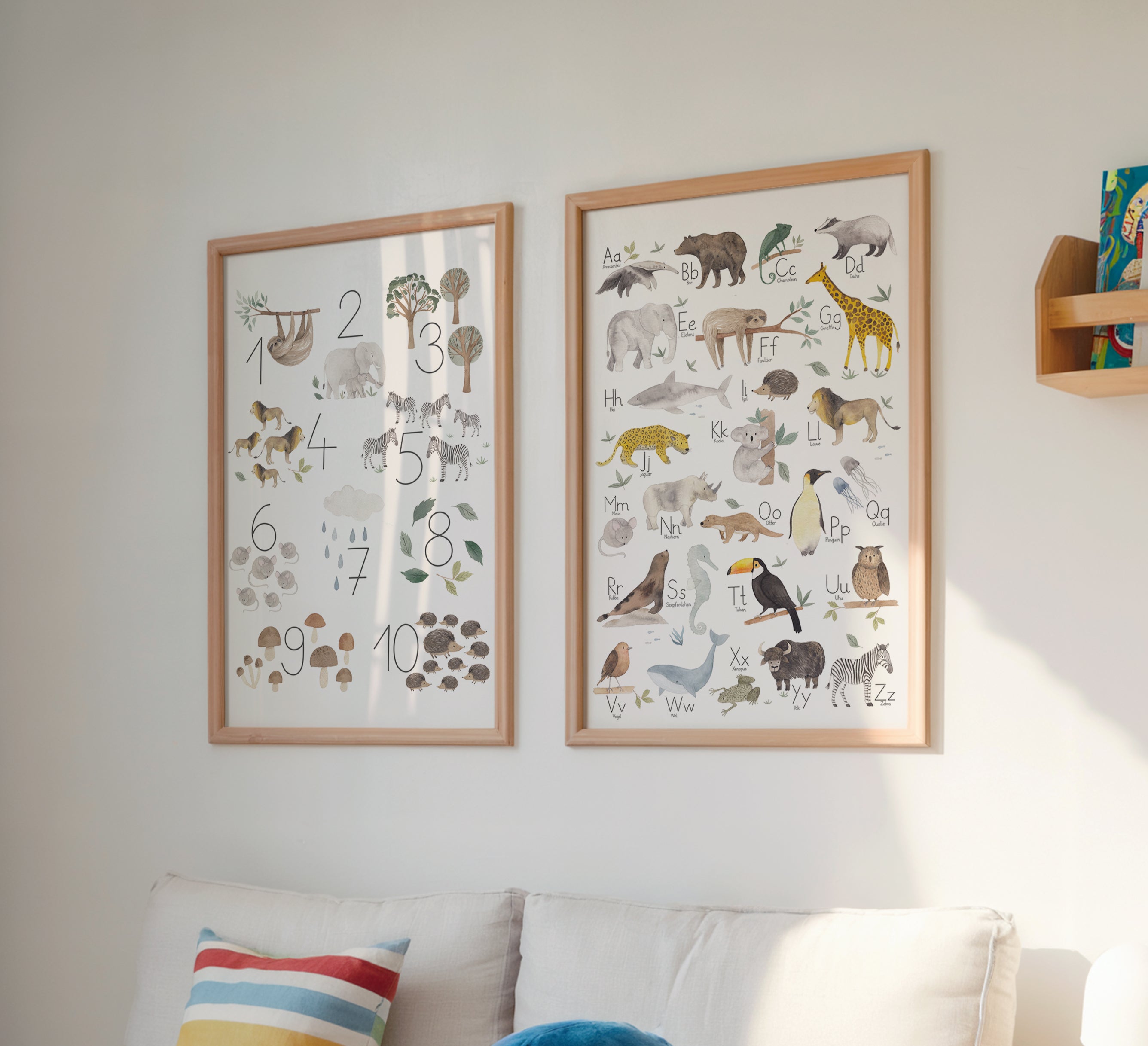 2 er Set Kunstdruck/Poster - Tieralphabet + Zahlen / ABC + Zahlen