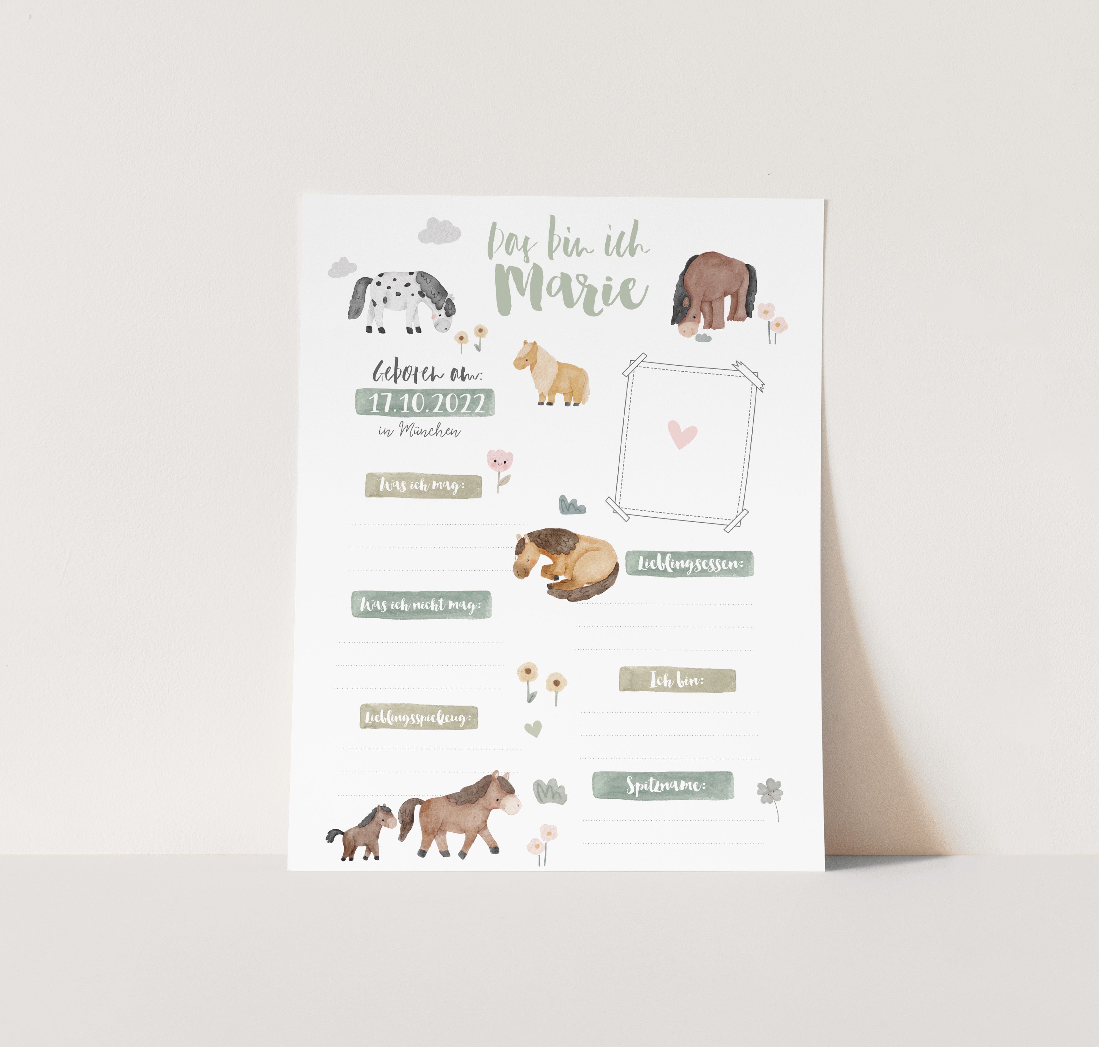 Aufkleber/Sticker für den Kindergartenordner / Kitaordner + Einlegeblatt - Pferde