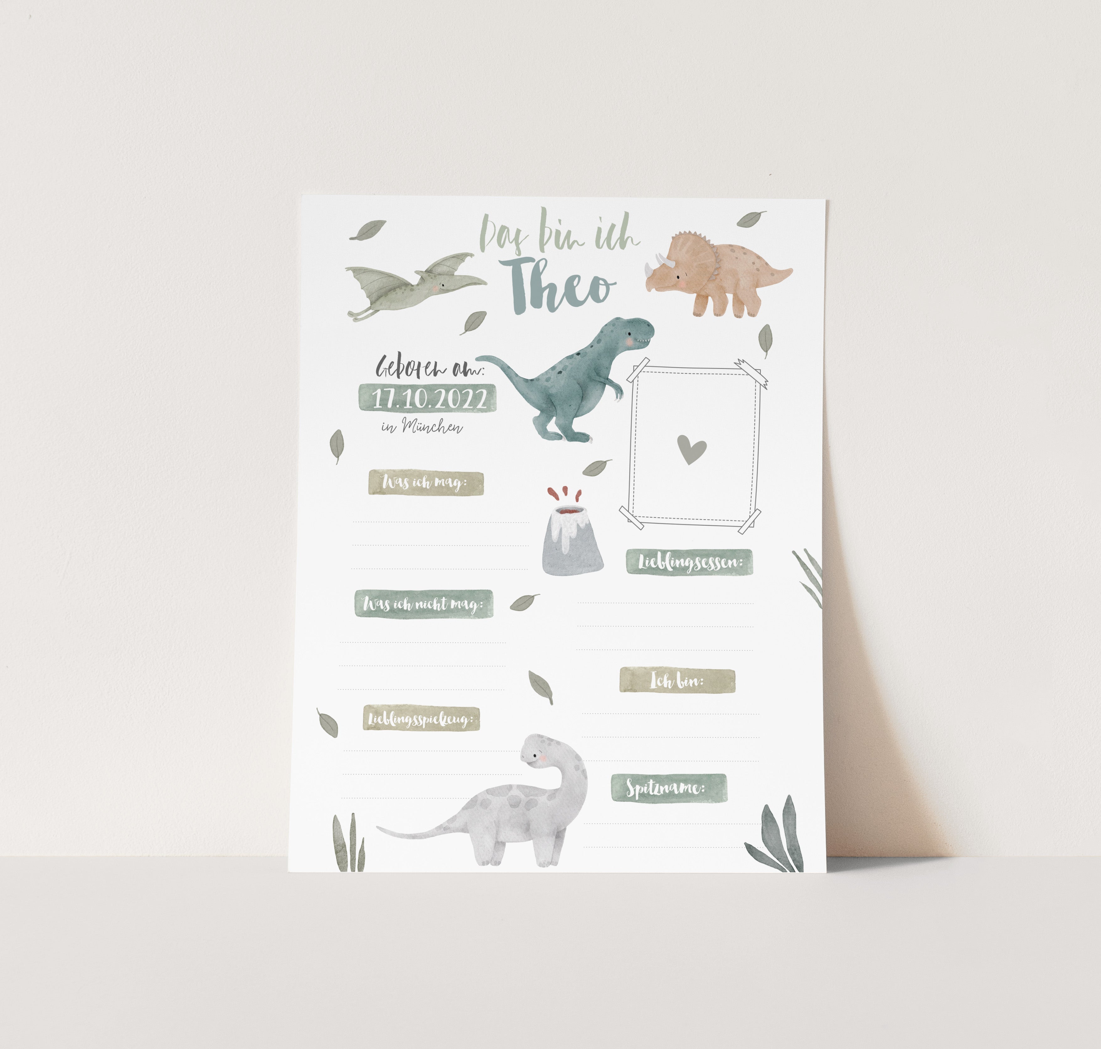 Aufkleber/Sticker für den Kindergartenordner / Kitaordner + Einlegeblatt -Dinos