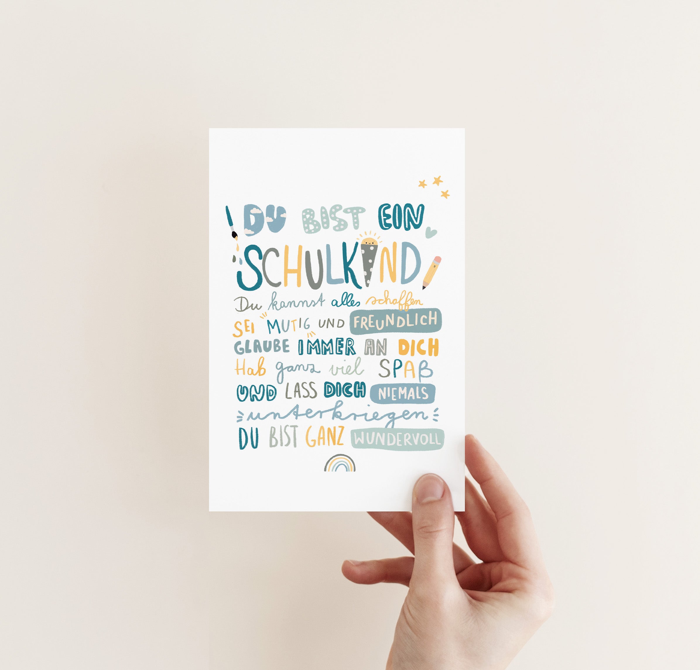Karte/Postkarte/Grußkarte - Du bist ein Schulkind bunt & blau