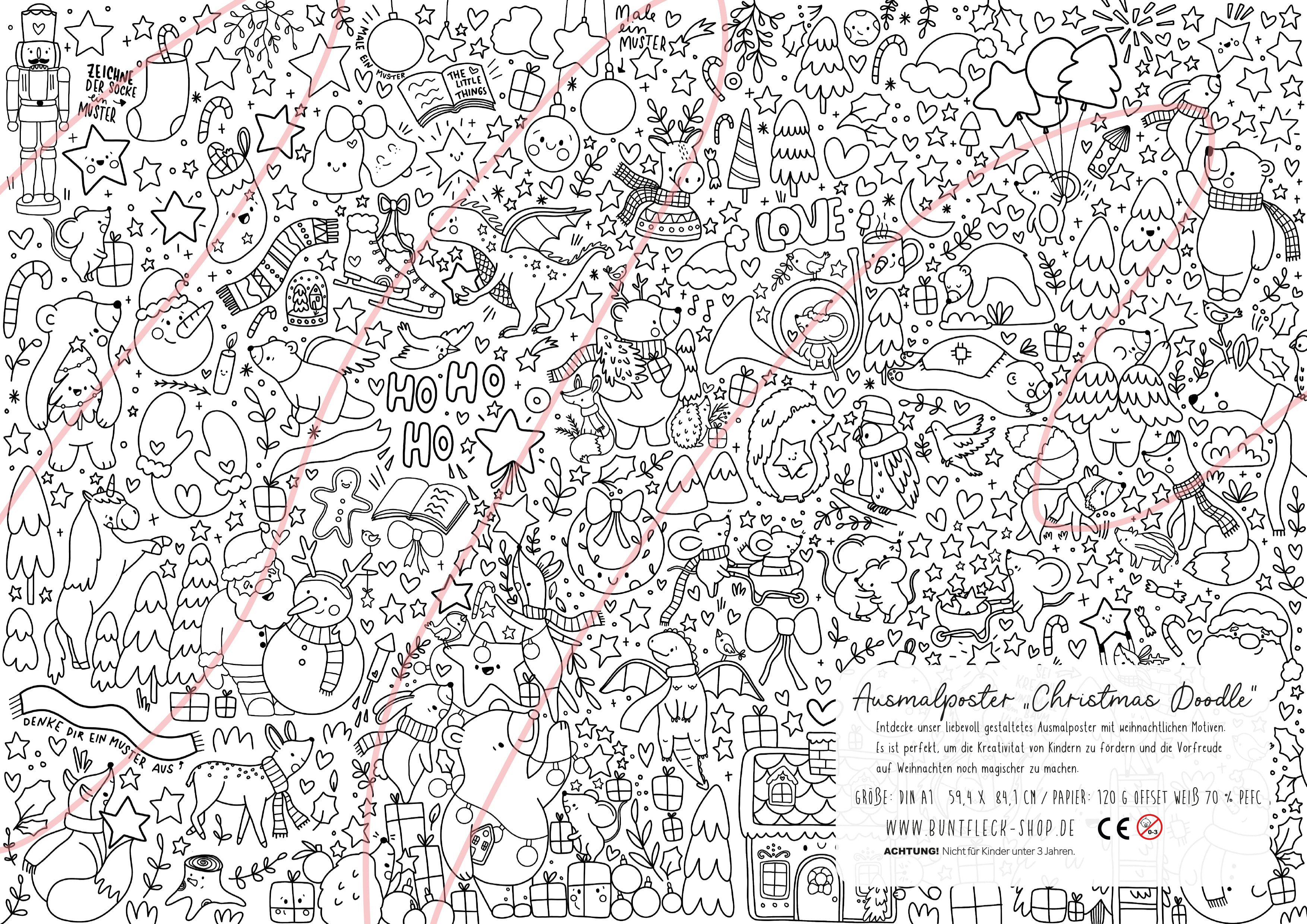 Coloring poster in DIN A1 with Christmas motifs - Christmas Doodle