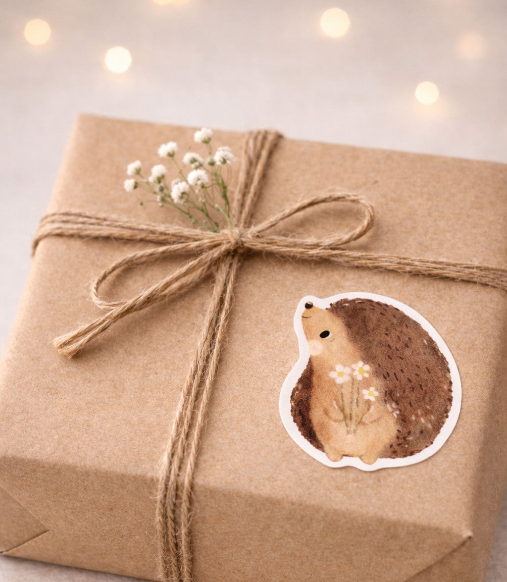 Etiketten/Aufkleber - Igel mit Gänseblümchen
