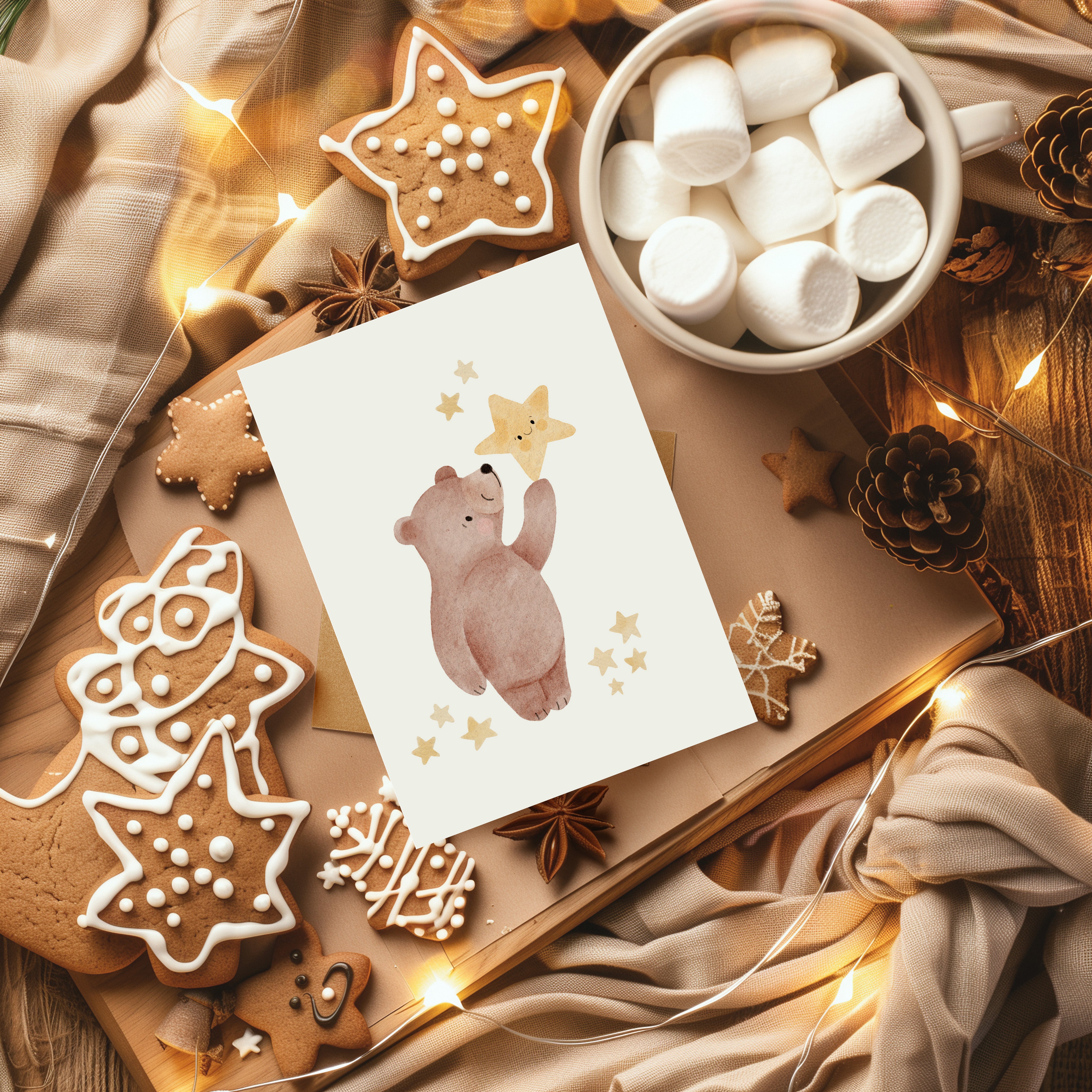Card/Postcard/Greeting Card - Bear with Star