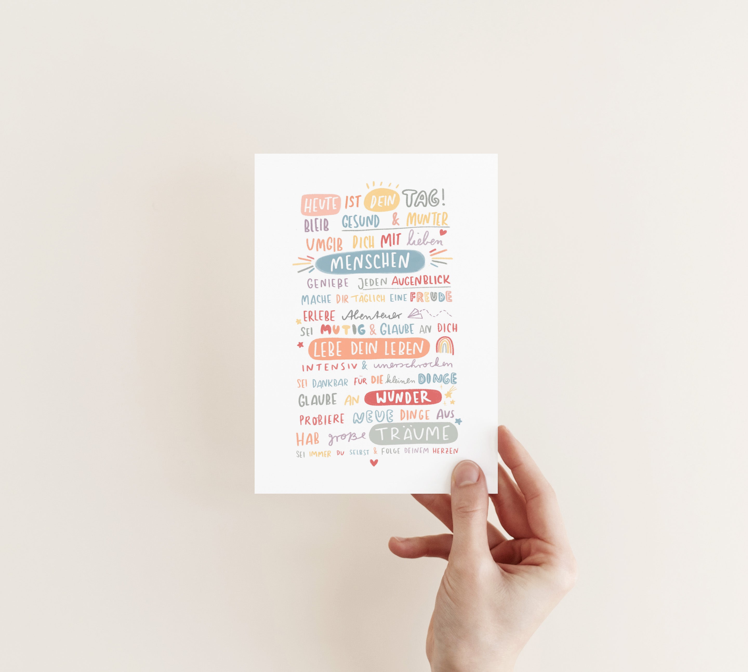 Karte/Postkarte/Grußkarte - Zum Geburtstag / bunte Worte