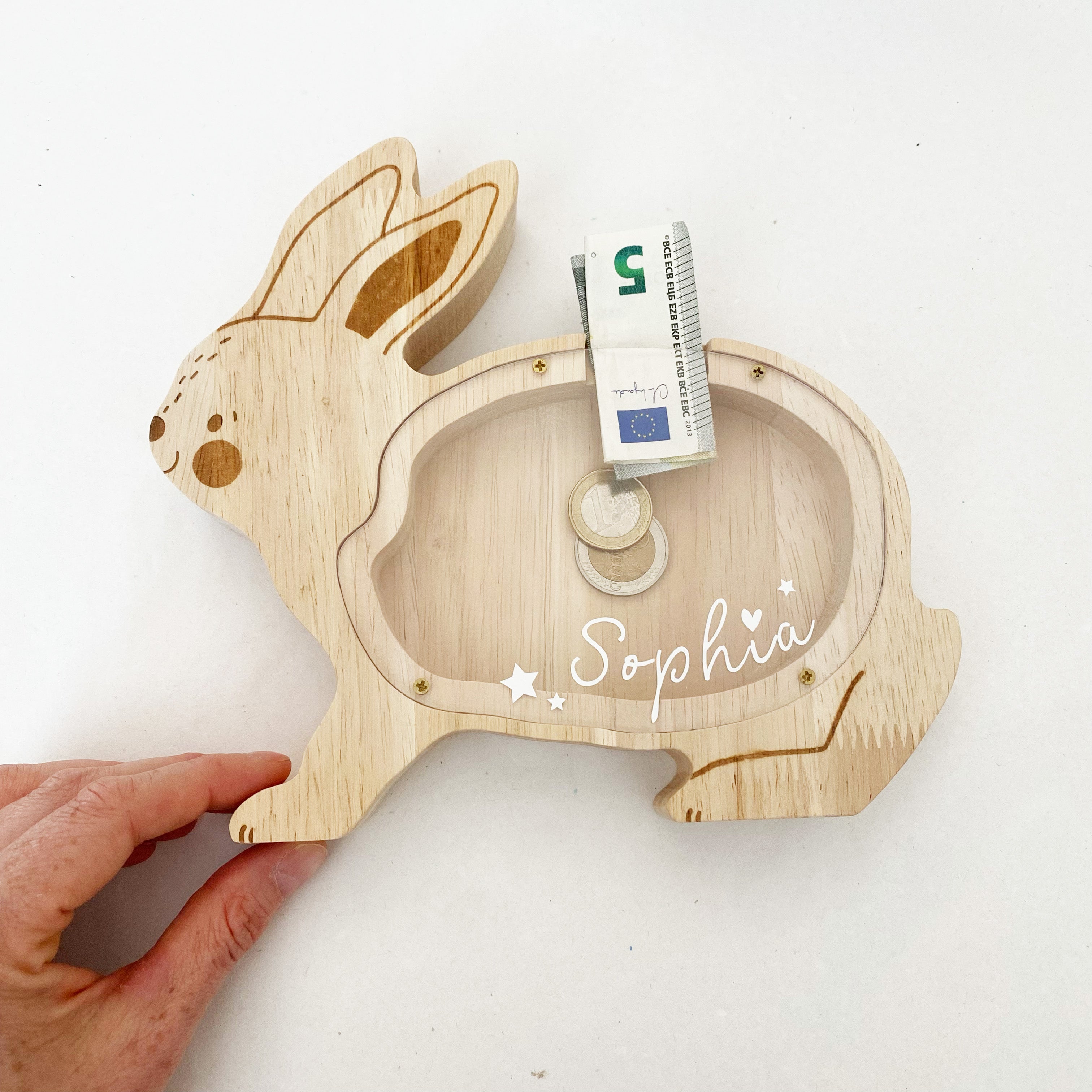 Spardose aus Holz / Geldgeschenk /personalisierbar - kleiner Hase