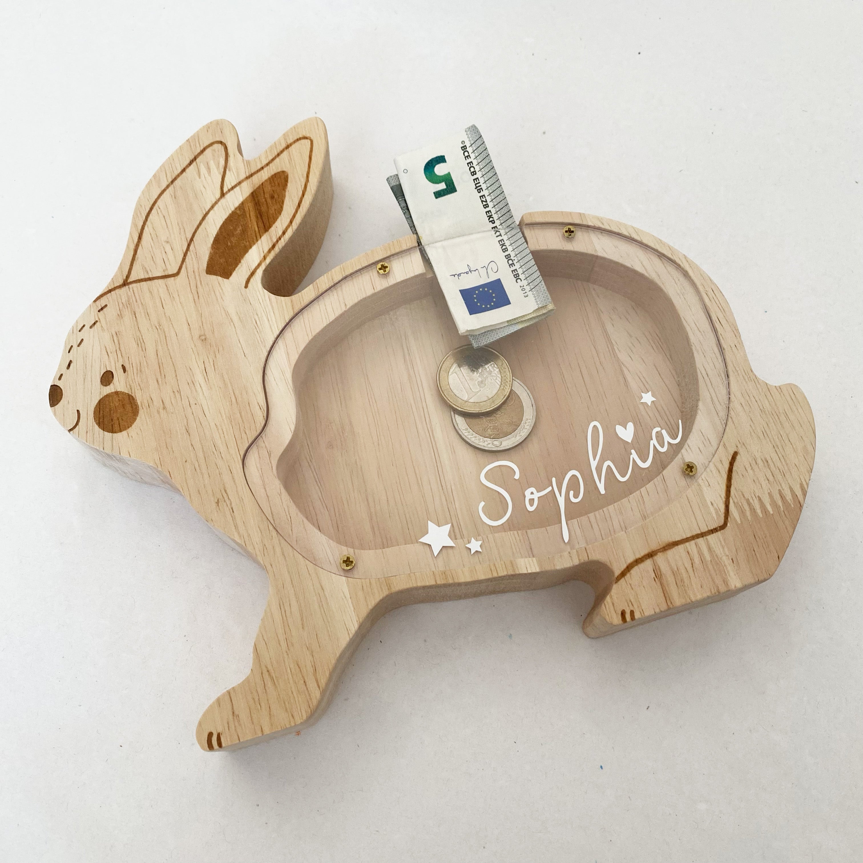 Wooden money box / money gift / personalizable - little bunny