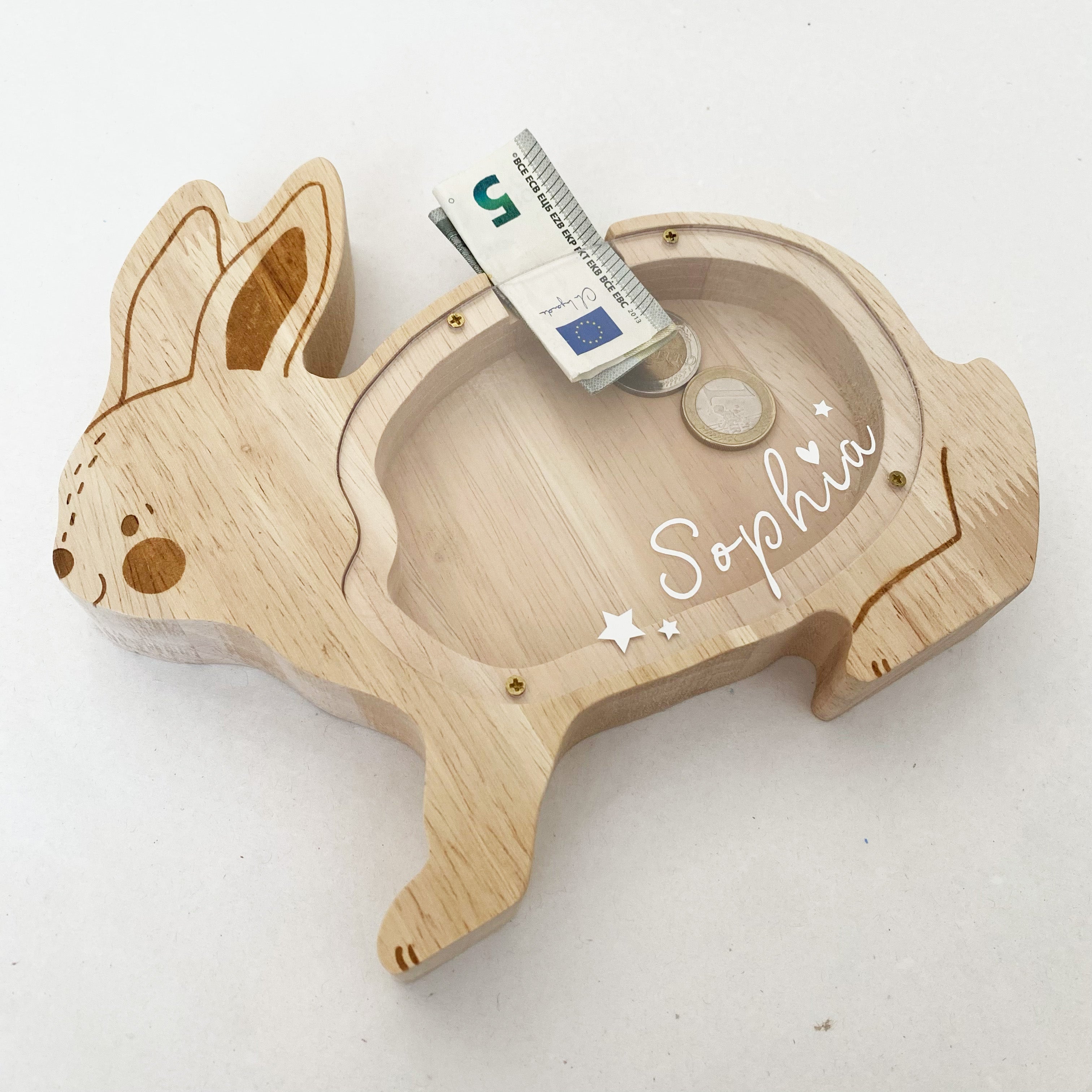 Wooden money box / money gift / personalizable - little bunny