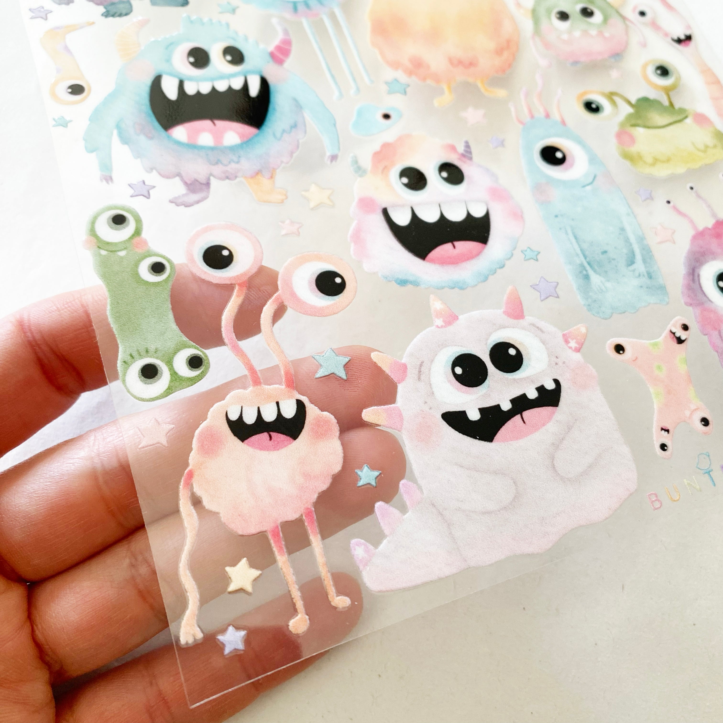 RANDLOSE Sticker / Rub on / für alle glatten Oberflächen / für die Trinkflaschen/Brotdose/ Fahrrad/robust /für innen und außen - Monster