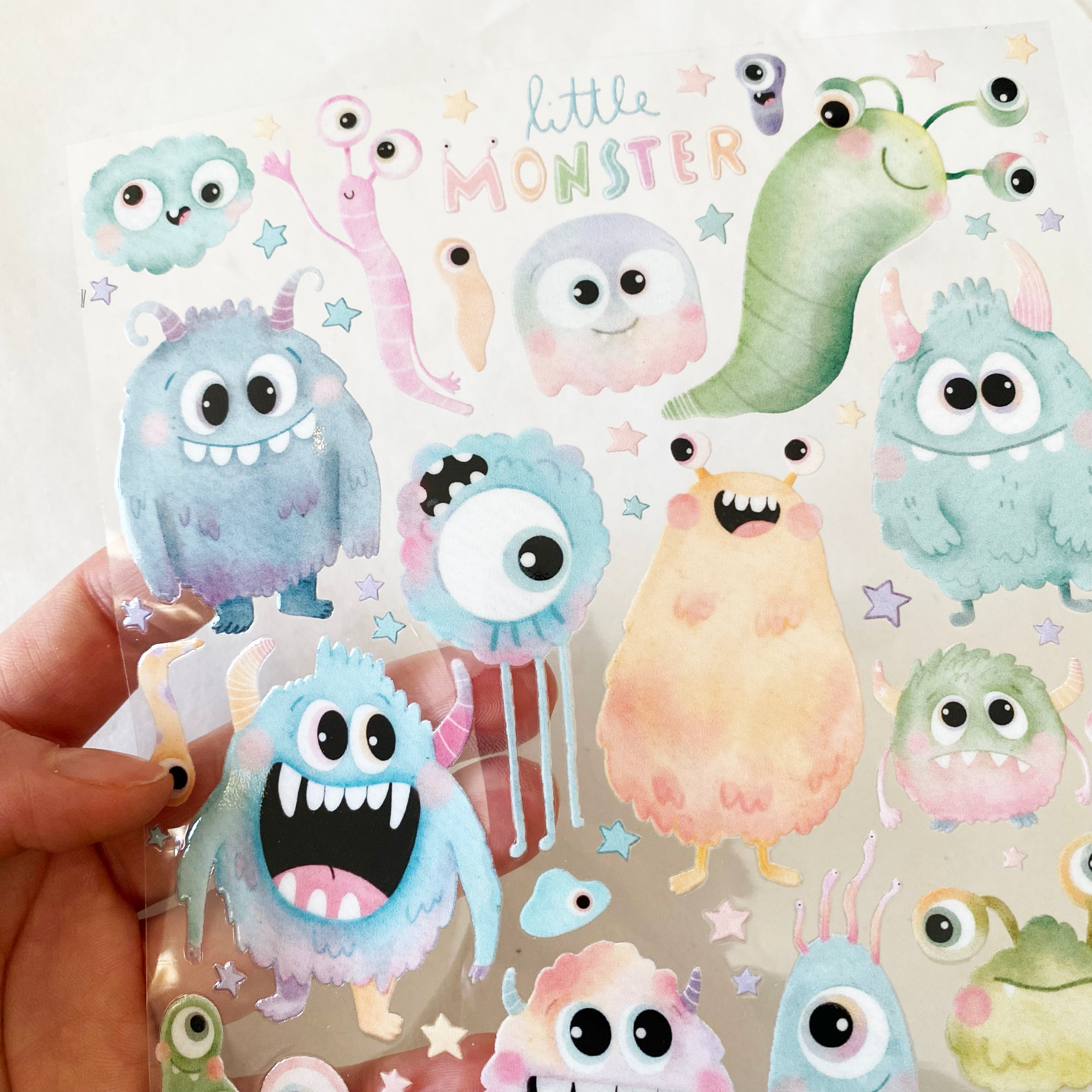 RANDLOSE Sticker / Rub on / für alle glatten Oberflächen / für die Trinkflaschen/Brotdose/ Fahrrad/robust /für innen und außen - Monster