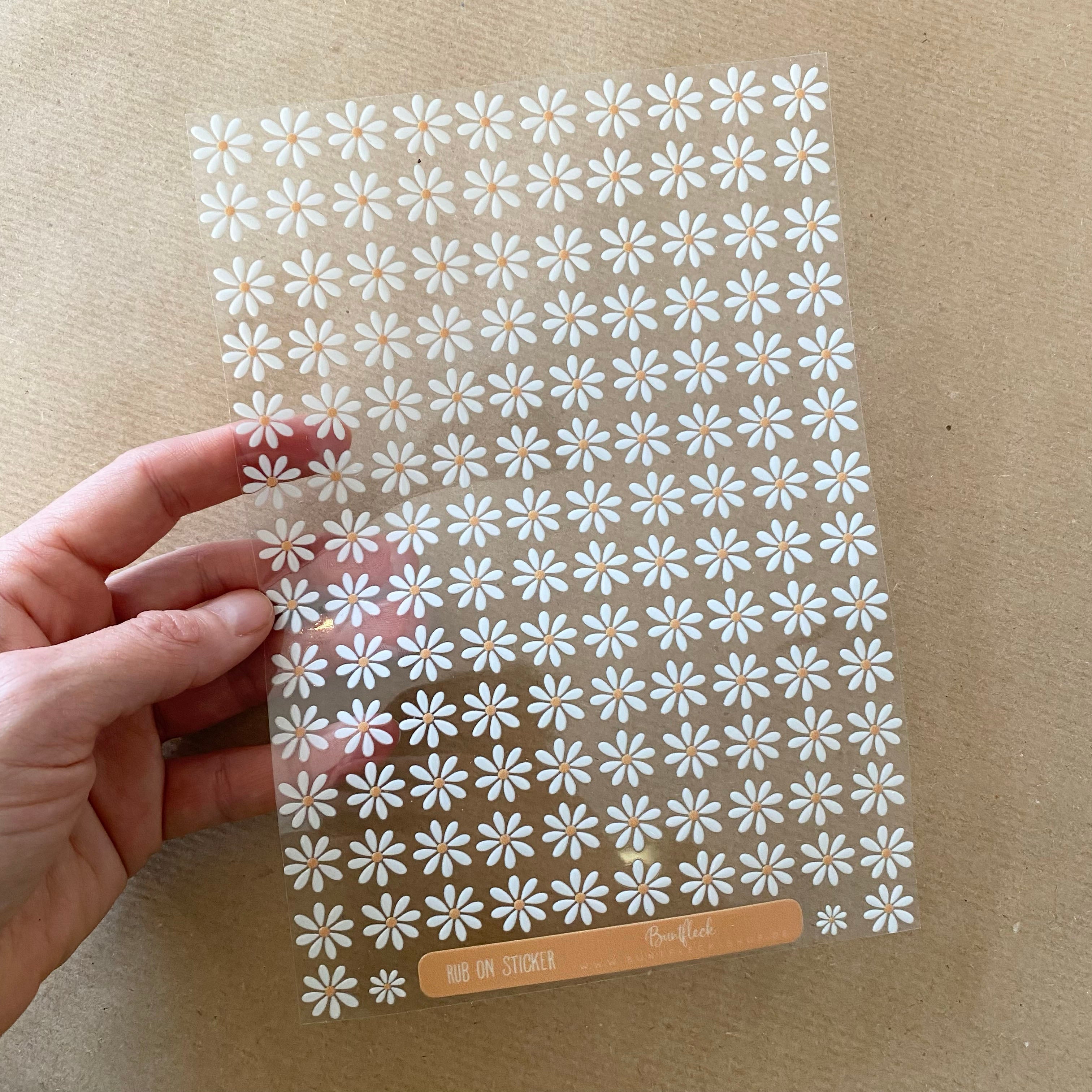 RANDLOSE Sticker / Rub on / für alle glatten Oberflächen / für die Trinkflaschen/Brotdose/ Fahrrad/robust /für innen und außen - Gänseblümchen