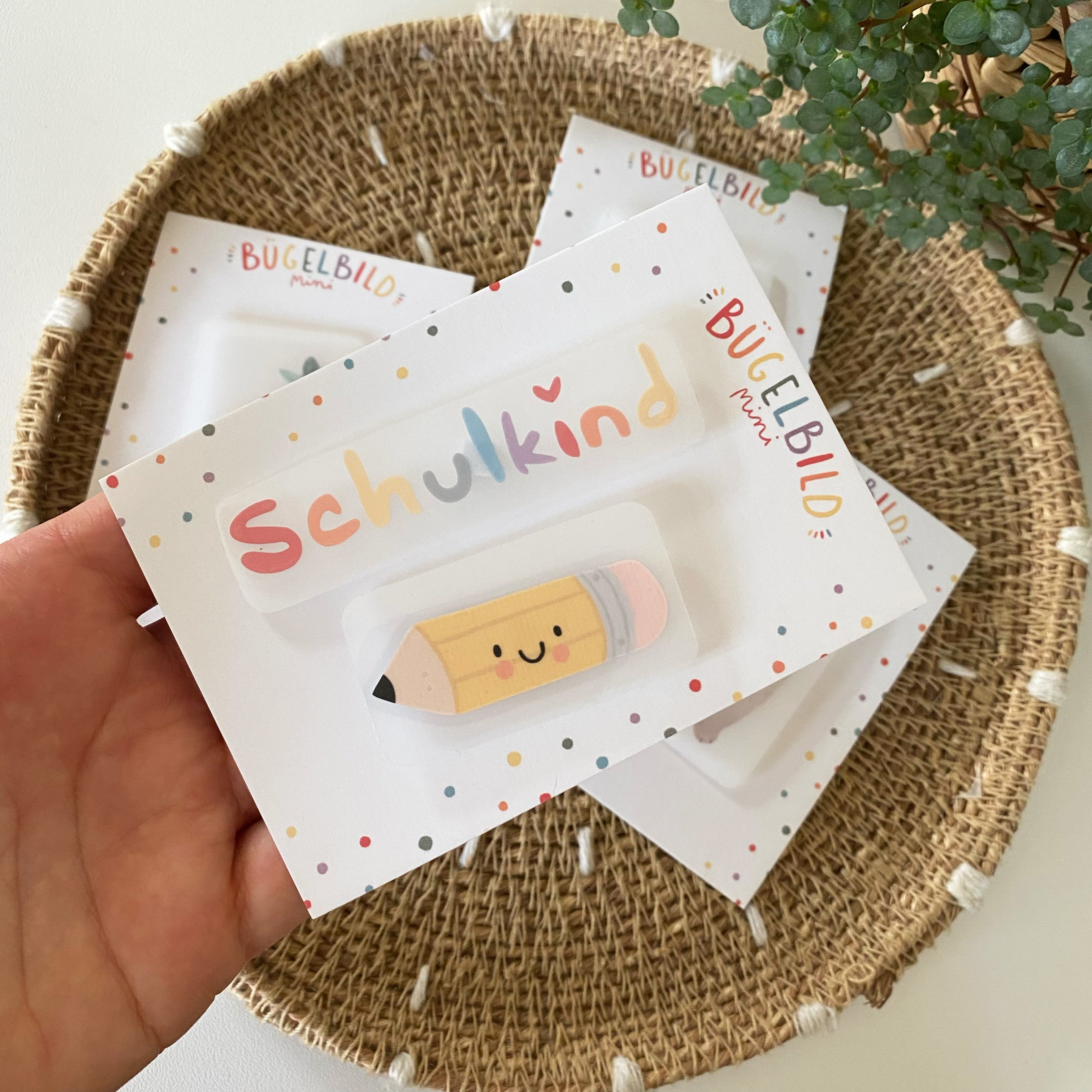 Mini Bügelbilder - kleiner Bleistift mit Schriftzug Schulkind