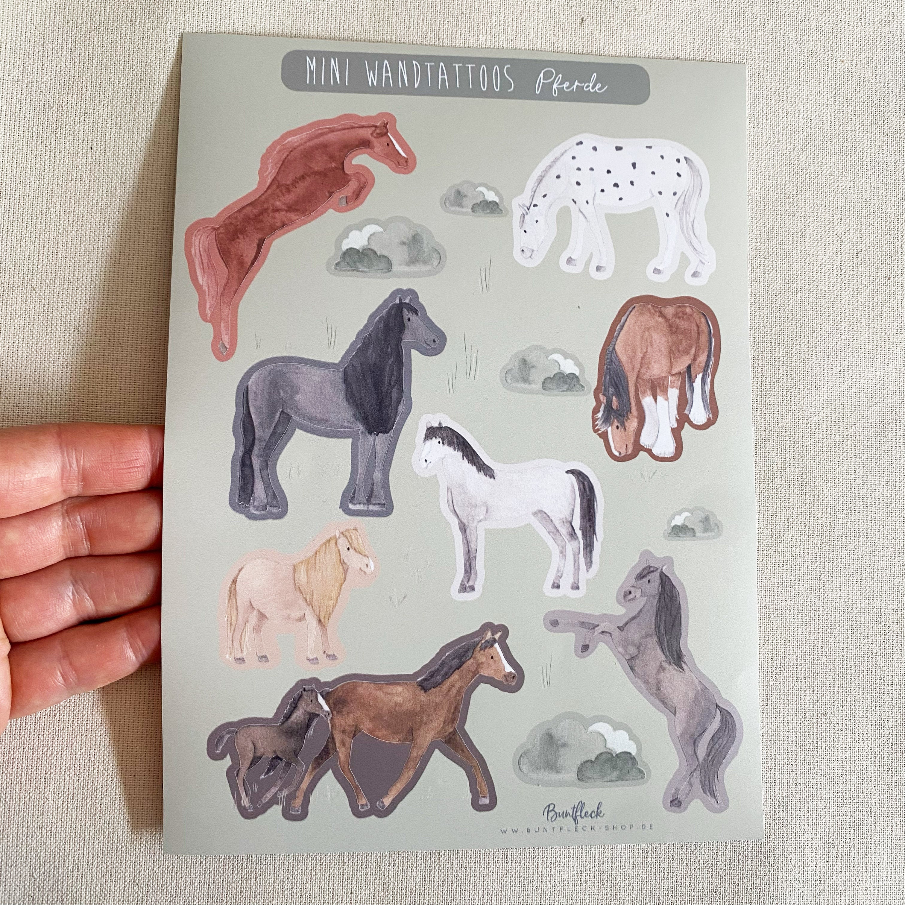 Mini ablösbare Aufkleber / Wandtattoos für Lichtschalter/Holzkisten & Zuckertüten - Pferde