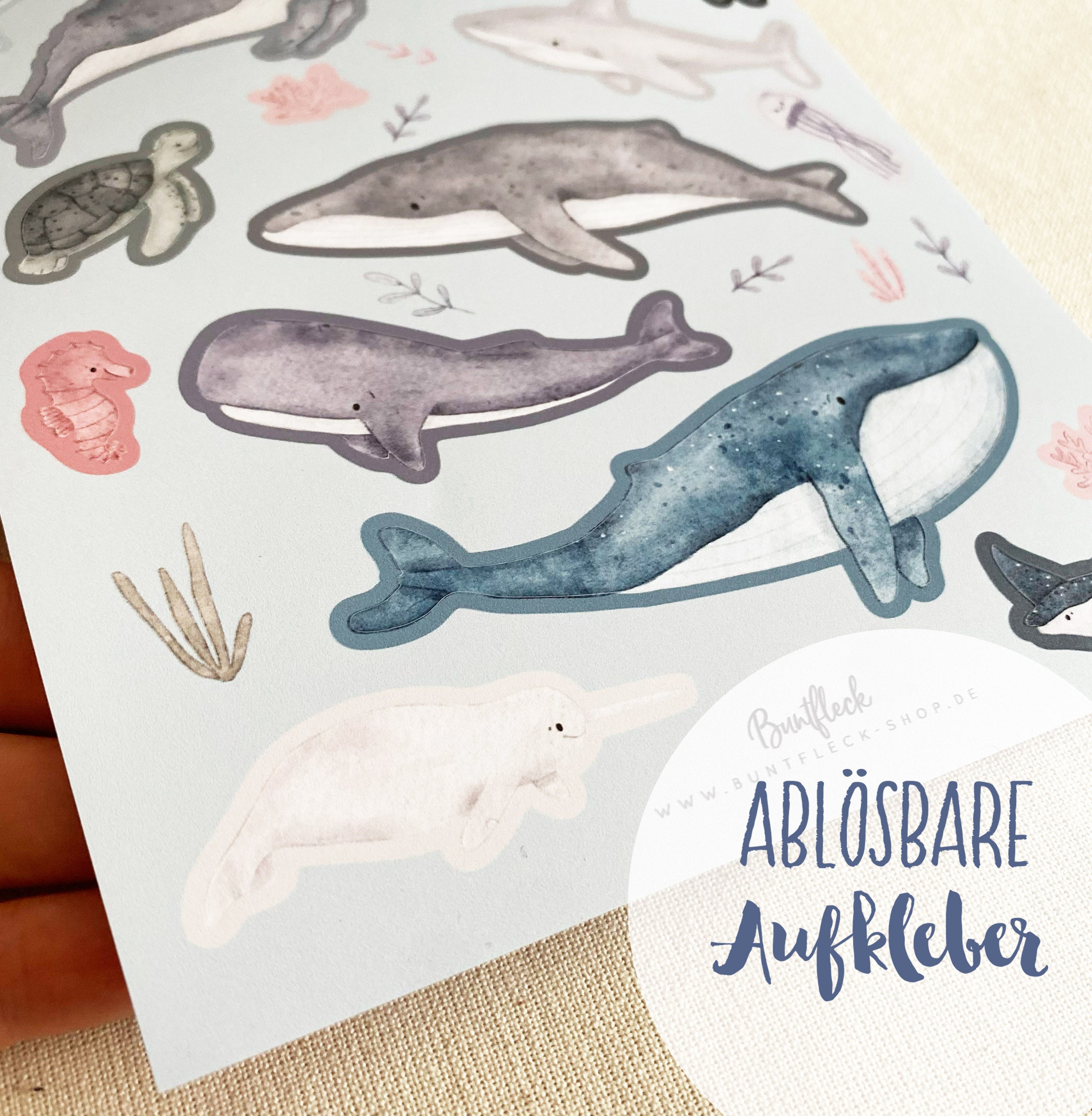 Mini ablösbare Aufkleber / Wandtattoos für Lichtschalter/Holzkisten & Zuckertüten - Meerestiere