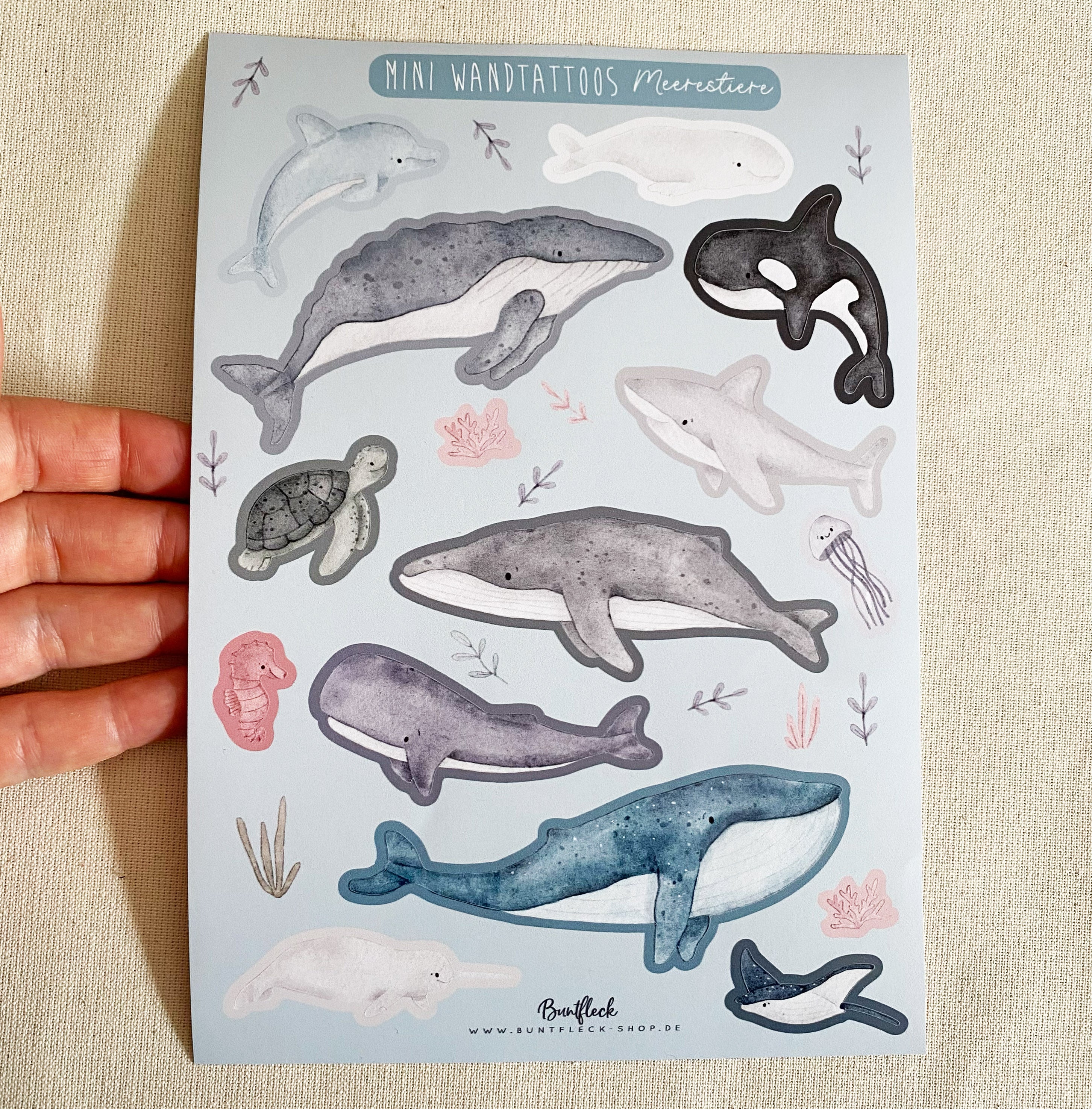 Mini ablösbare Aufkleber / Wandtattoos für Lichtschalter/Holzkisten & Zuckertüten - Meerestiere