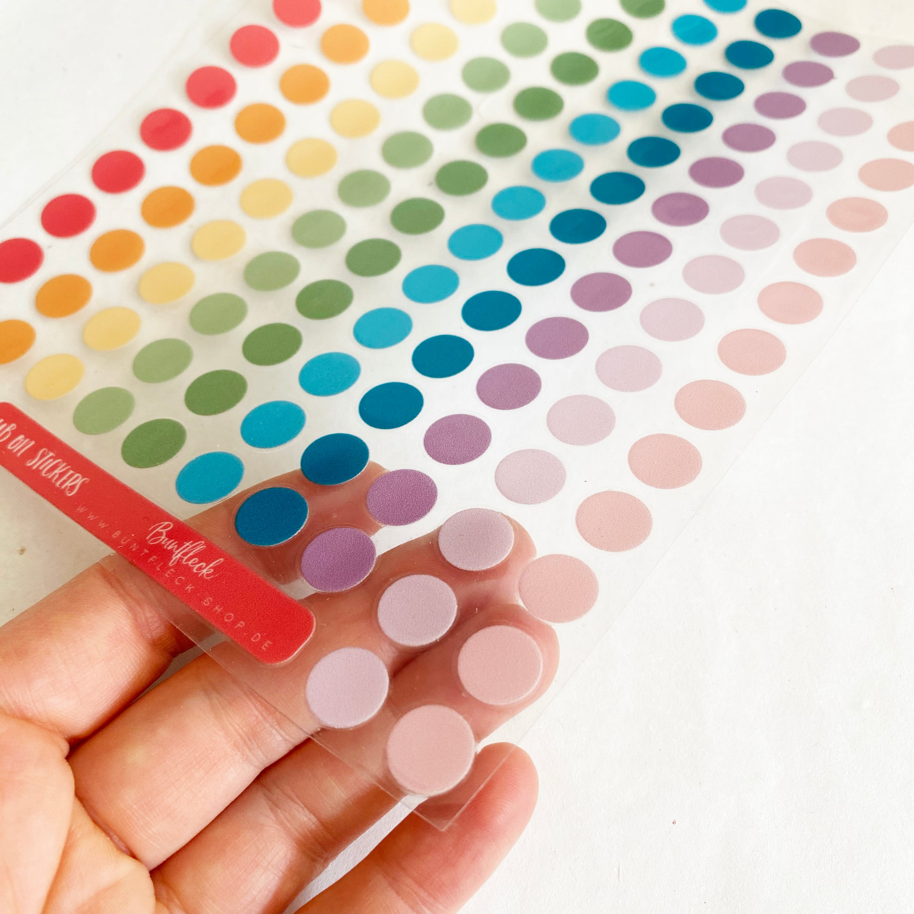 Rub-on Sticker bunte Punkte wasserfest - für Glas,Holz,Metall & Kunststoff, ohne Rand