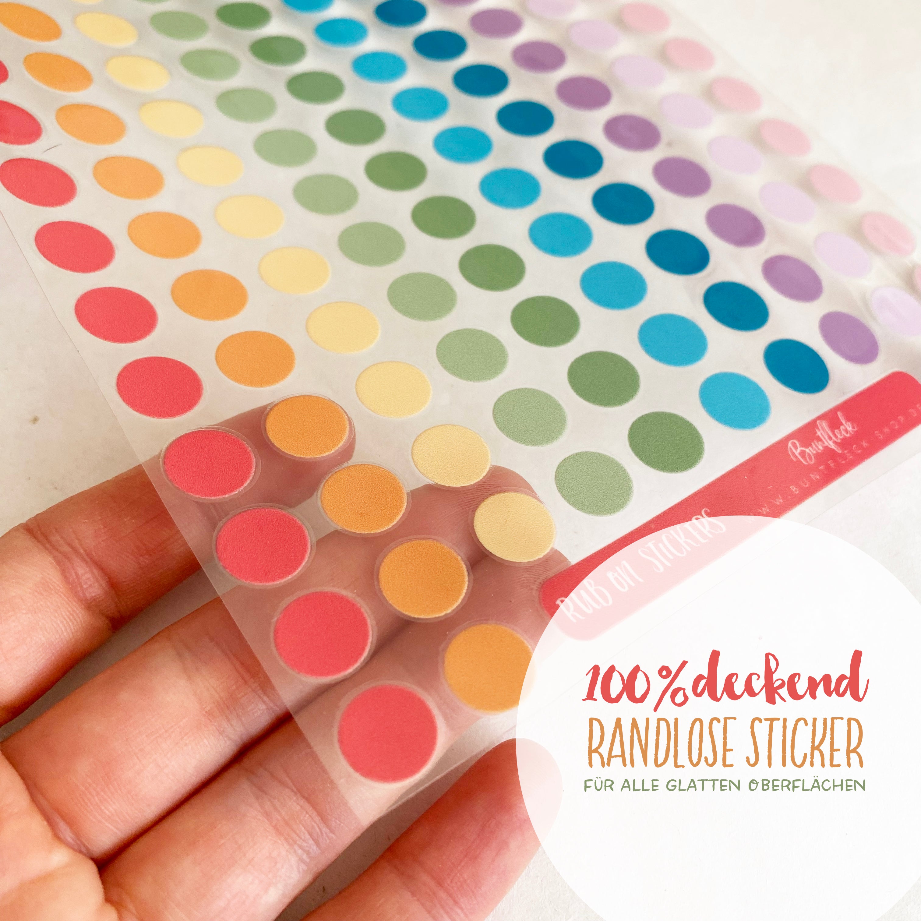 Rub-on Sticker bunte Punkte wasserfest - für Glas,Holz,Metall & Kunststoff, ohne Rand