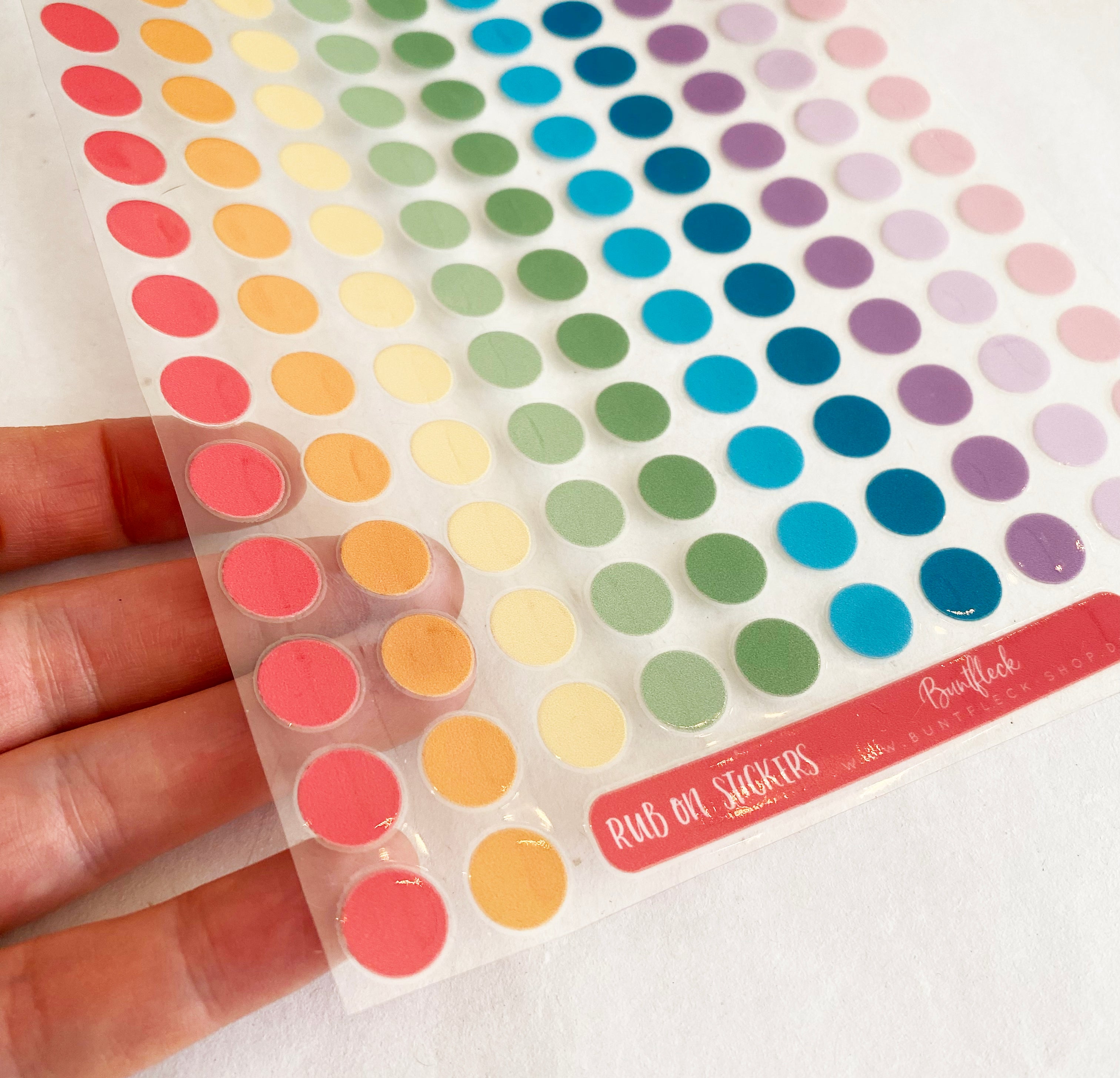 Rub-on Sticker bunte Punkte wasserfest - für Glas,Holz,Metall & Kunststoff, ohne Rand