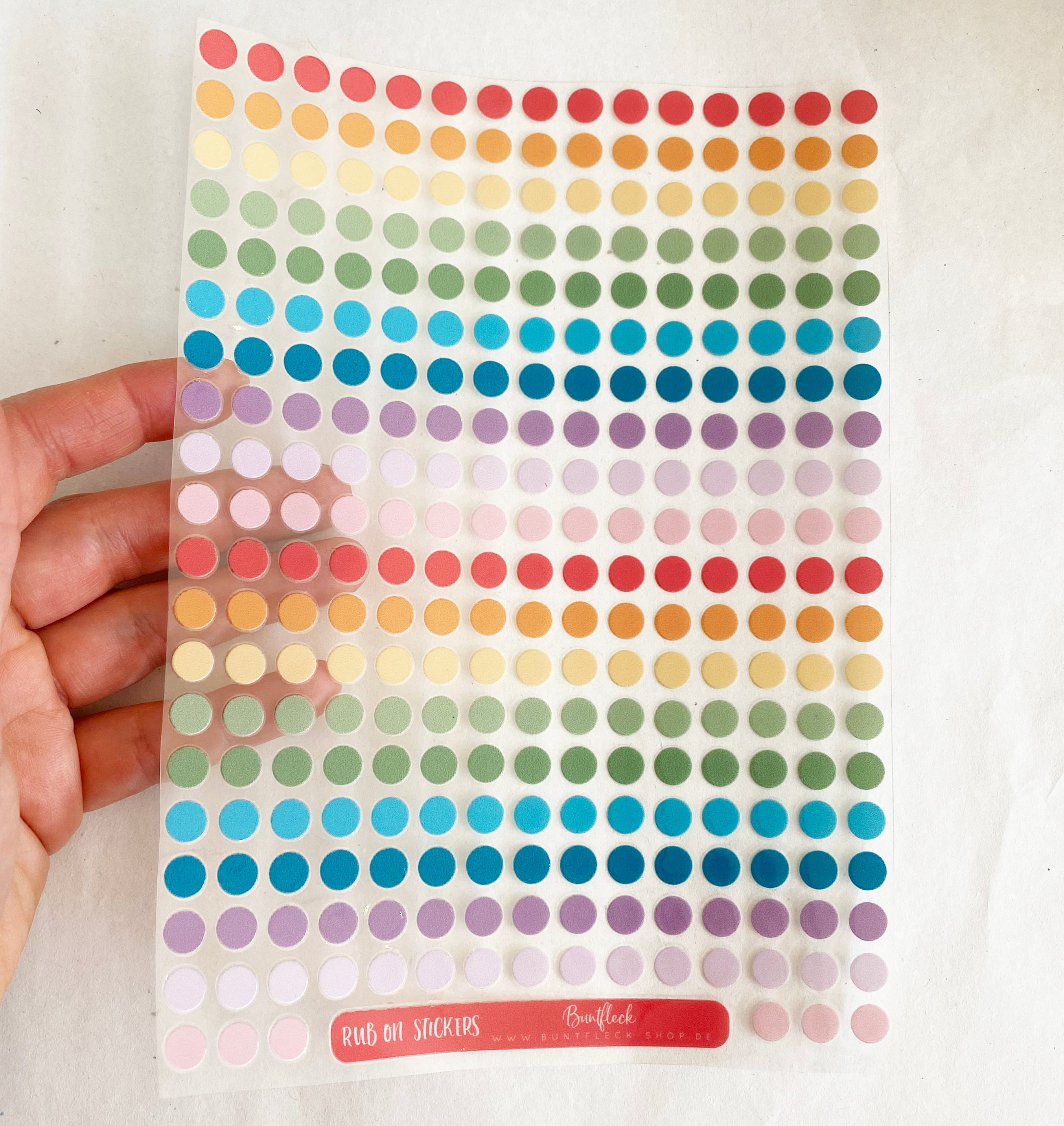Rub-on Sticker bunte Punkte wasserfest - für Glas,Holz,Metall & Kunststoff, ohne Rand