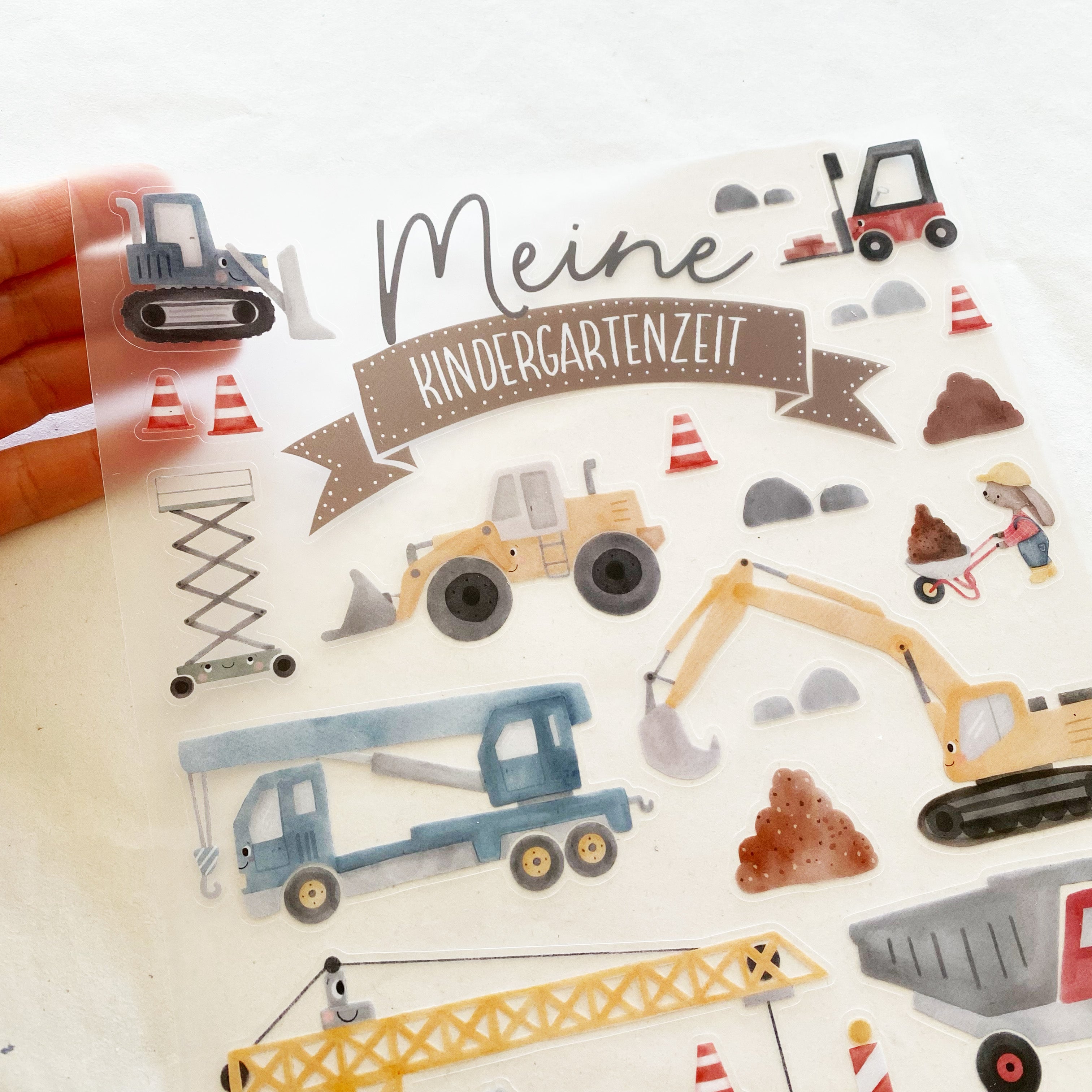 Aufkleber/Sticker für den Kindergartenordner / Kitaordner + Einlegeblatt - Baustelle/Baufahrzeuge