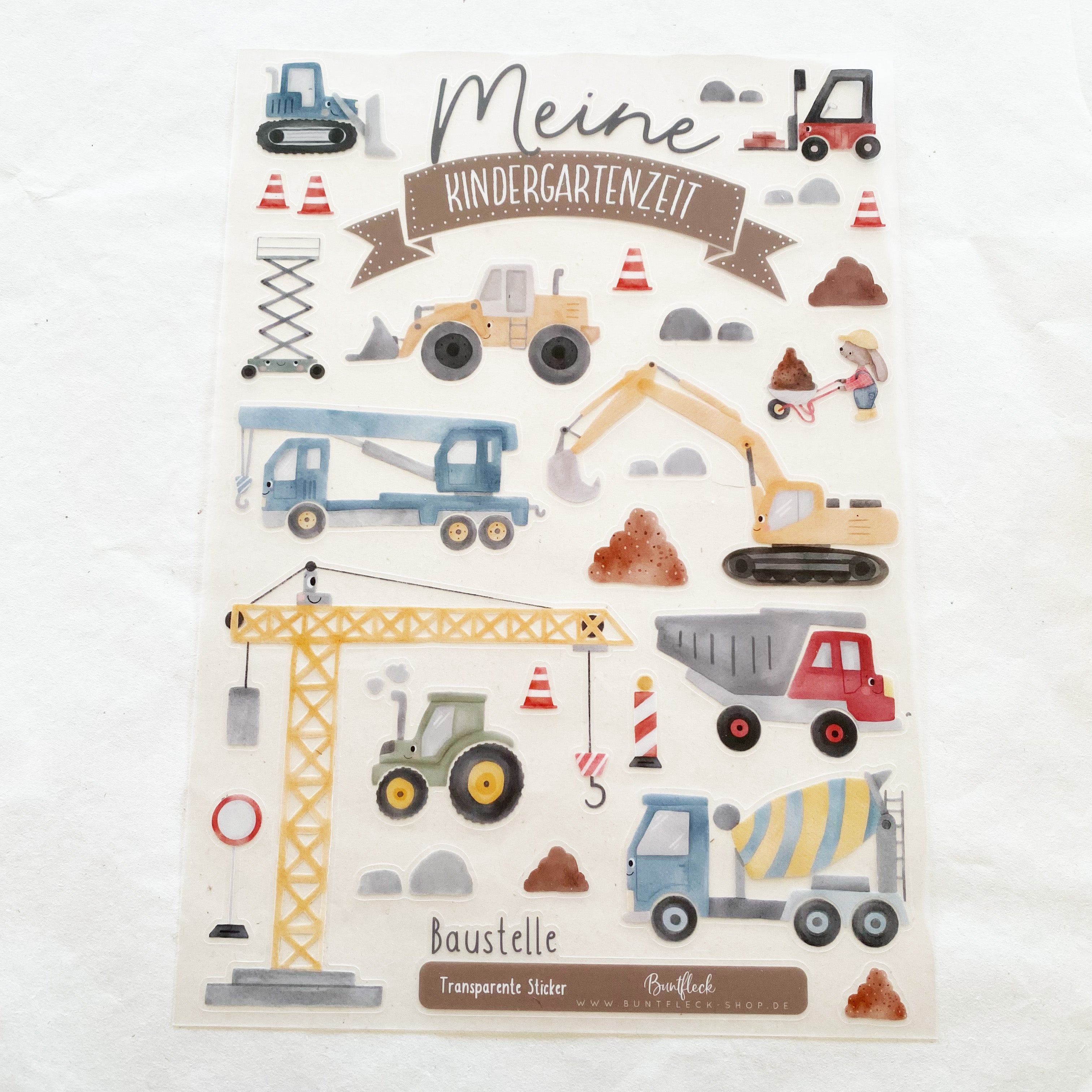 Aufkleber/Sticker für den Kindergartenordner / Kitaordner + Einlegeblatt - Baustelle/Baufahrzeuge