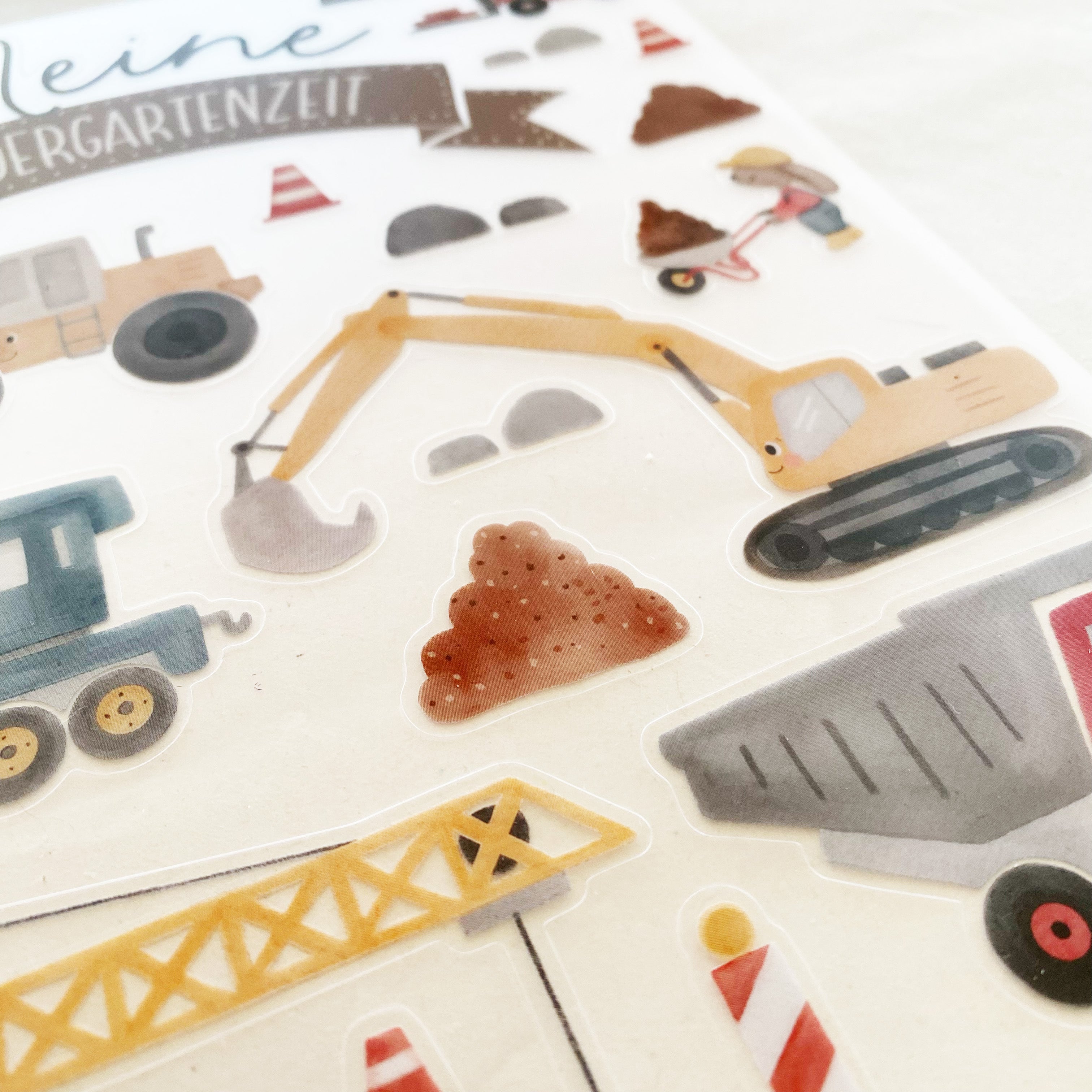 Aufkleber/Sticker für den Kindergartenordner / Kitaordner + Einlegeblatt - Baustelle/Baufahrzeuge