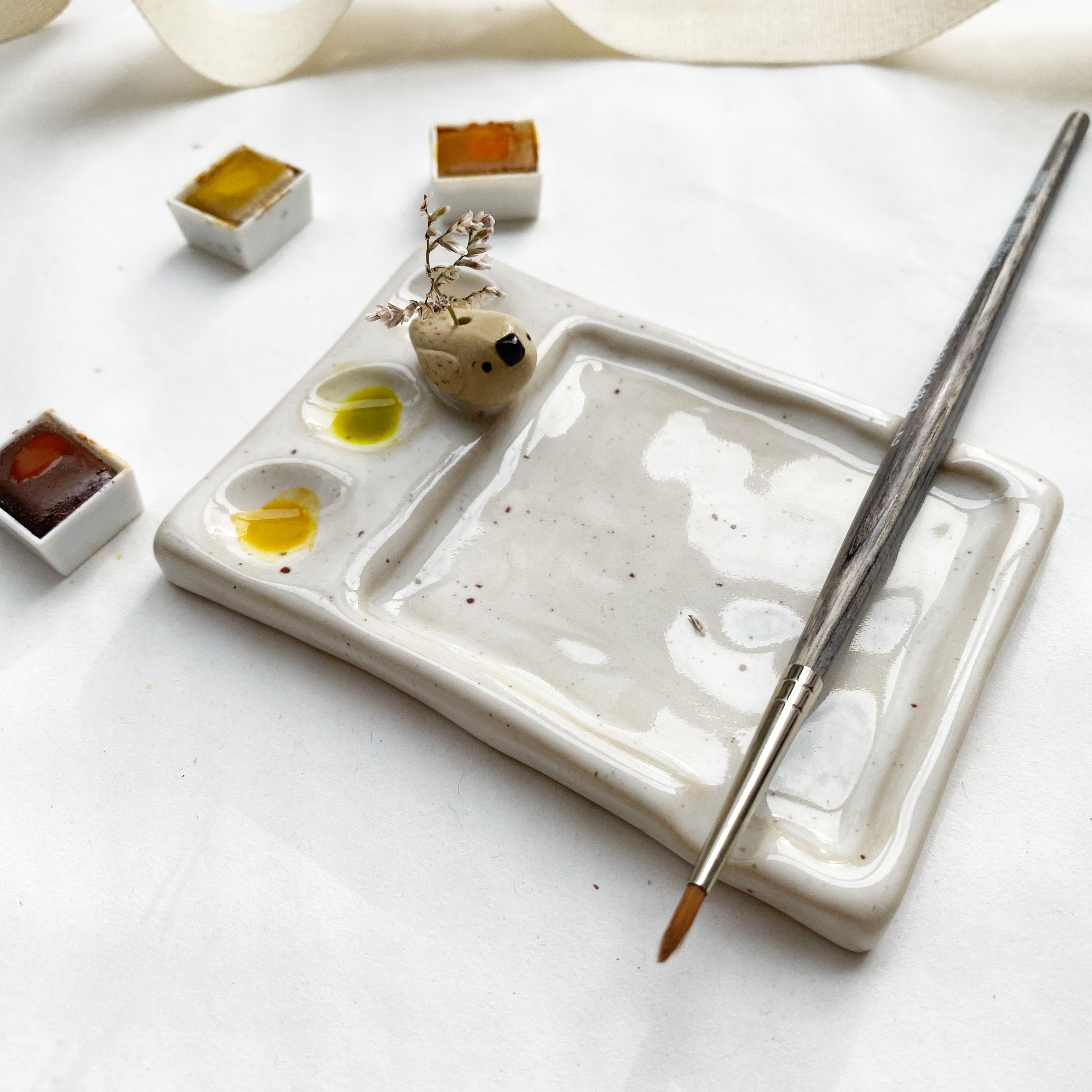 Mischpalette mit Vögelchen + Pinselablage