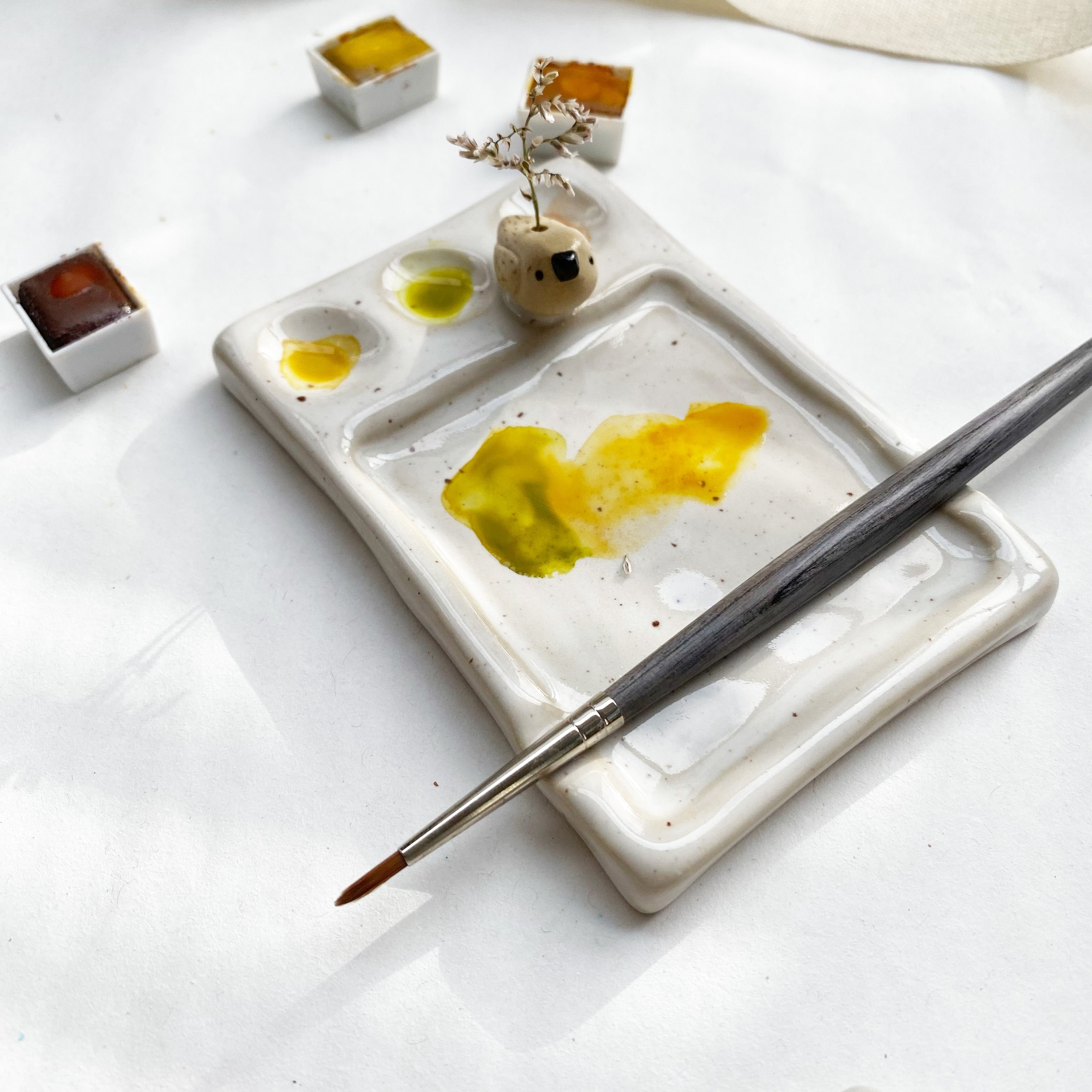 Mischpalette mit Vögelchen + Pinselablage