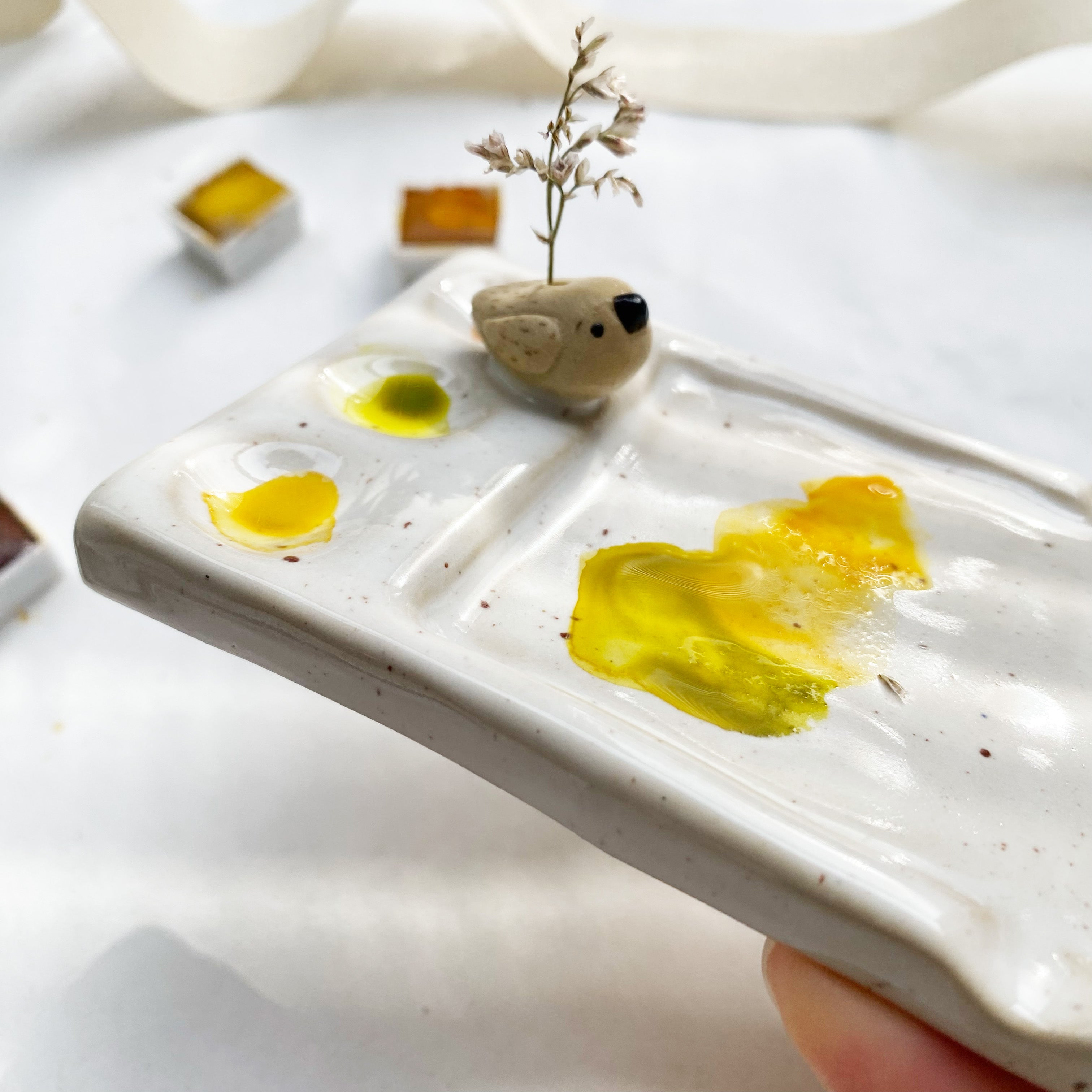 Mischpalette mit Vögelchen + Pinselablage