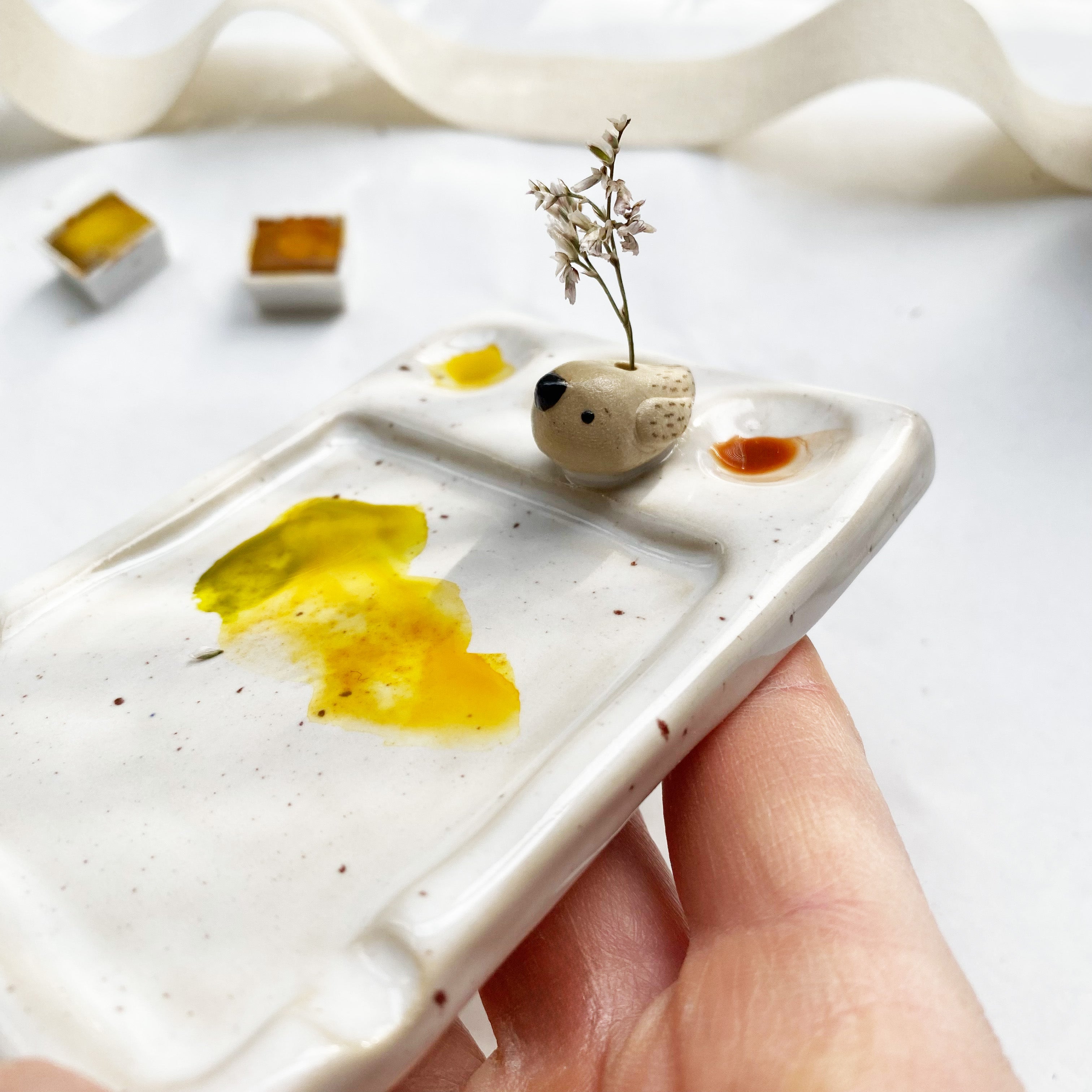 Mischpalette mit Vögelchen + Pinselablage