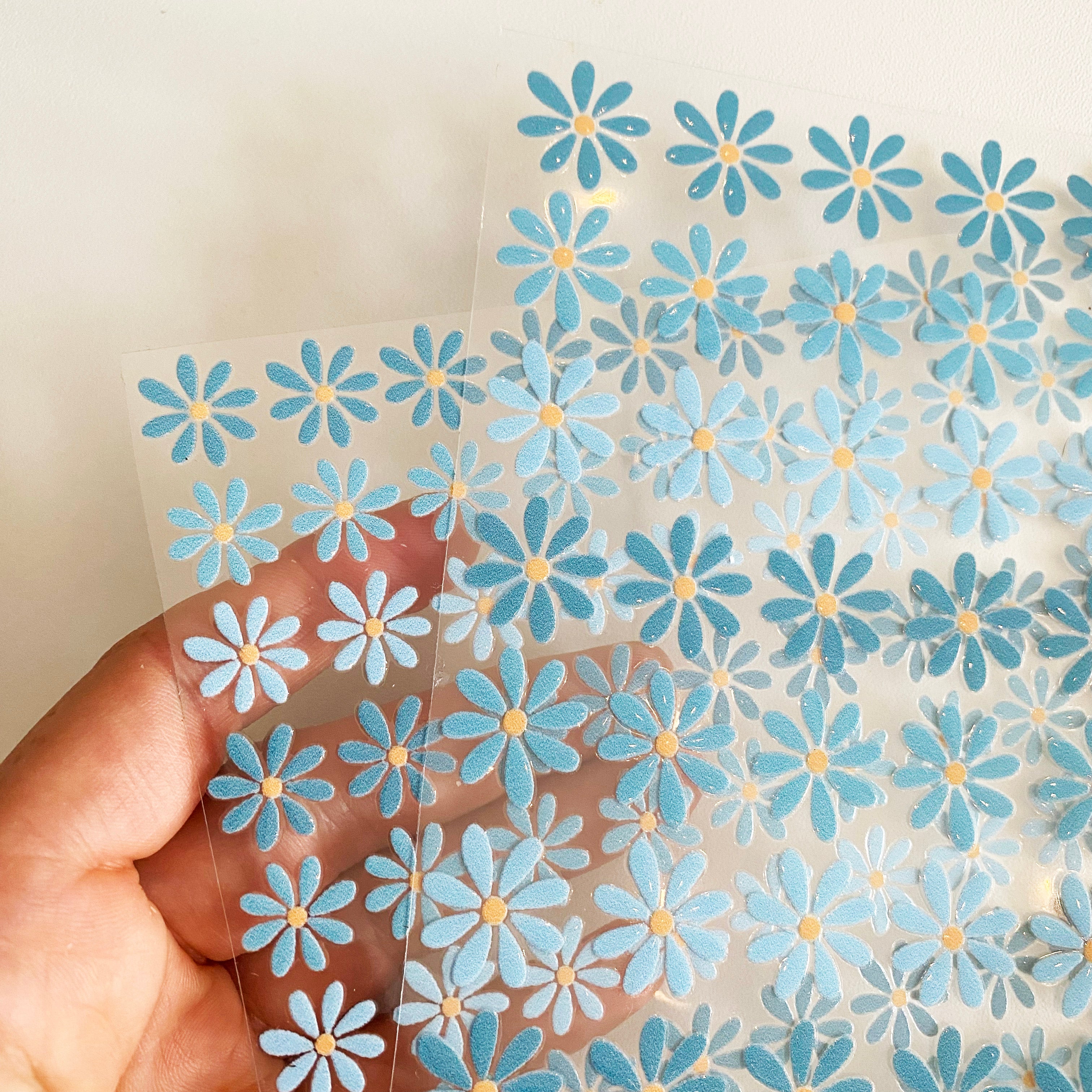 Rub-on Sticker Gänseblümchen in blau wasserfest-für Glas,Holz,Metall & Kunststoff,ohne Rand