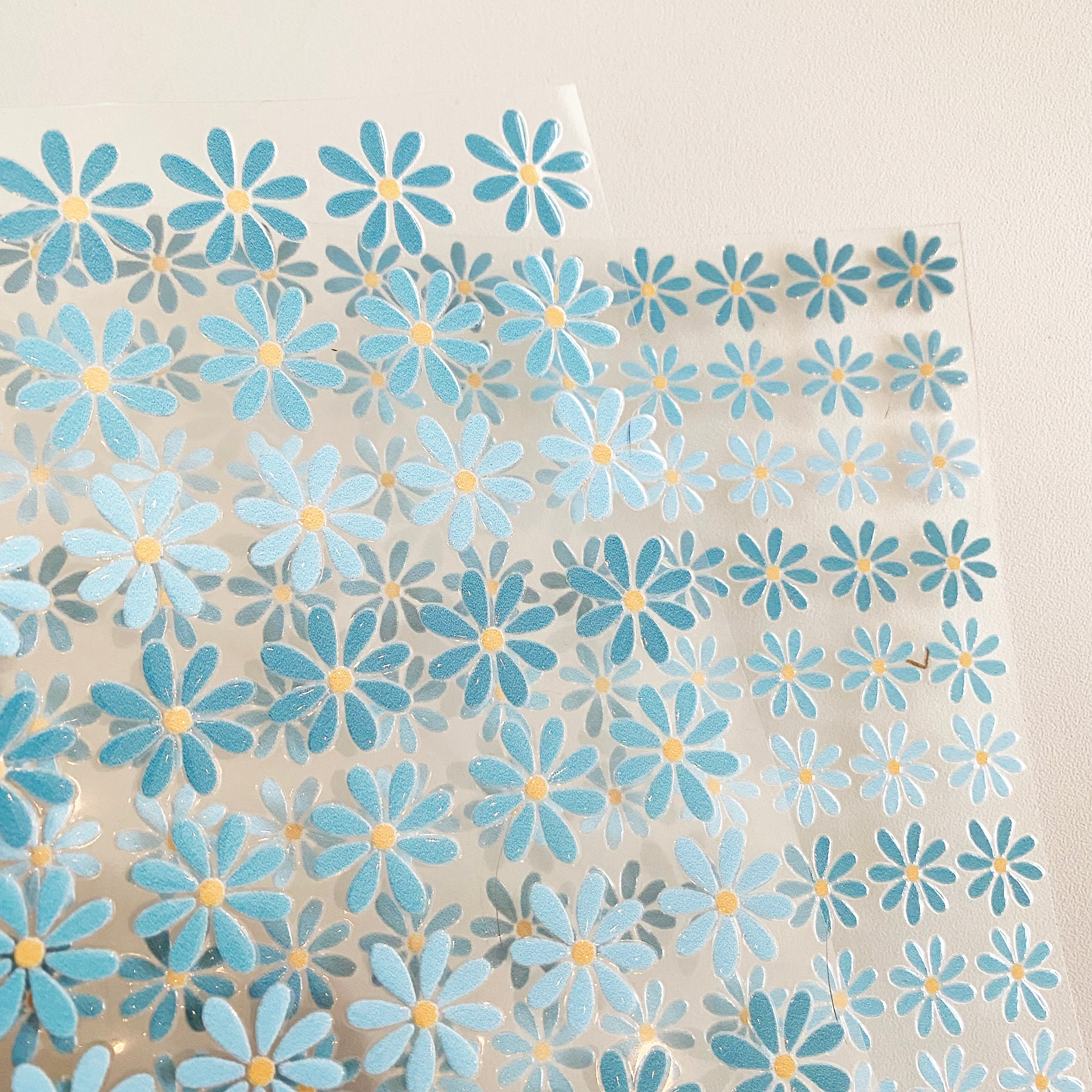 Rub-on Sticker Gänseblümchen in blau wasserfest-für Glas,Holz,Metall & Kunststoff,ohne Rand