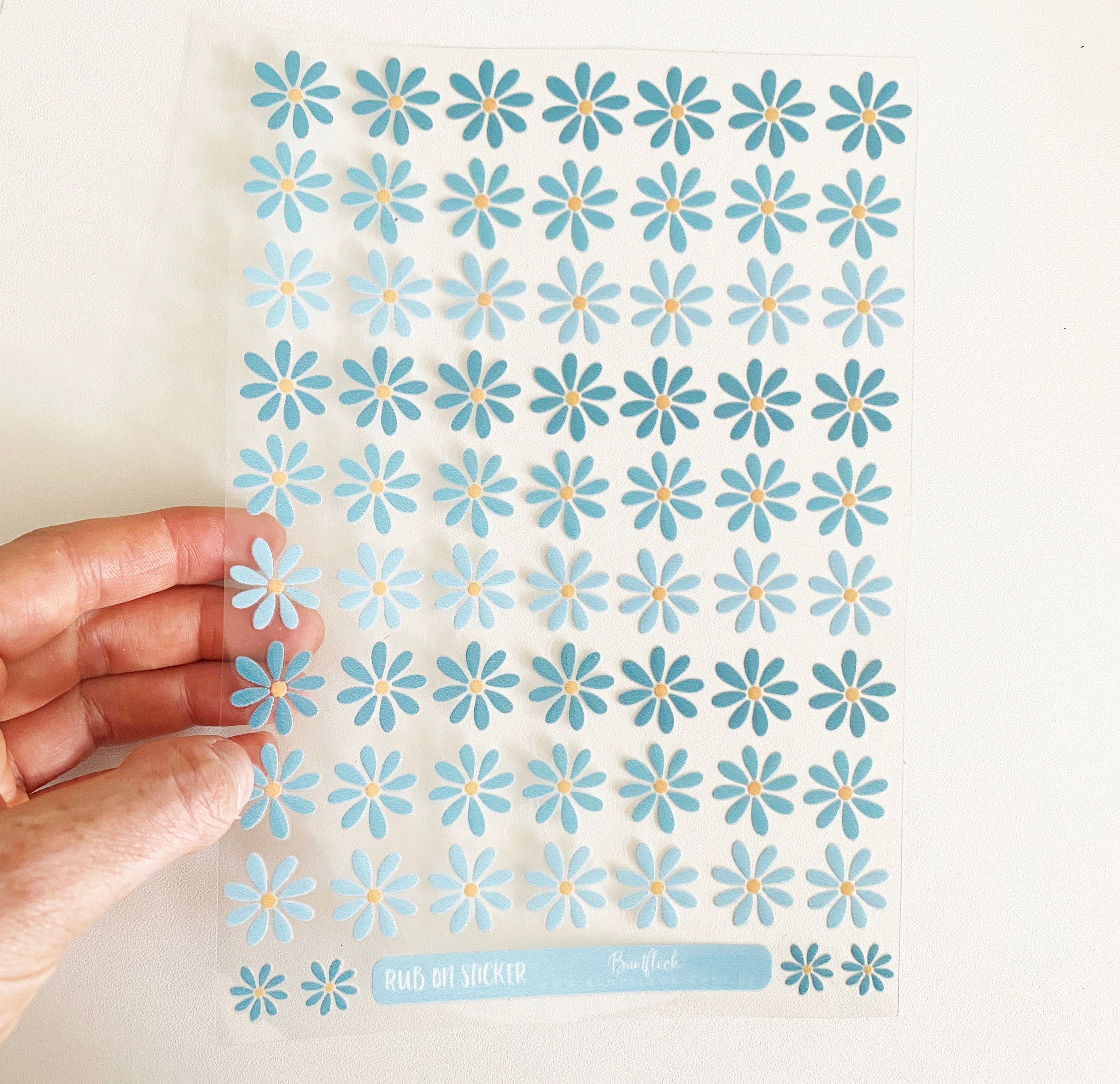 Rub-on Sticker Gänseblümchen in blau wasserfest-für Glas,Holz,Metall & Kunststoff,ohne Rand