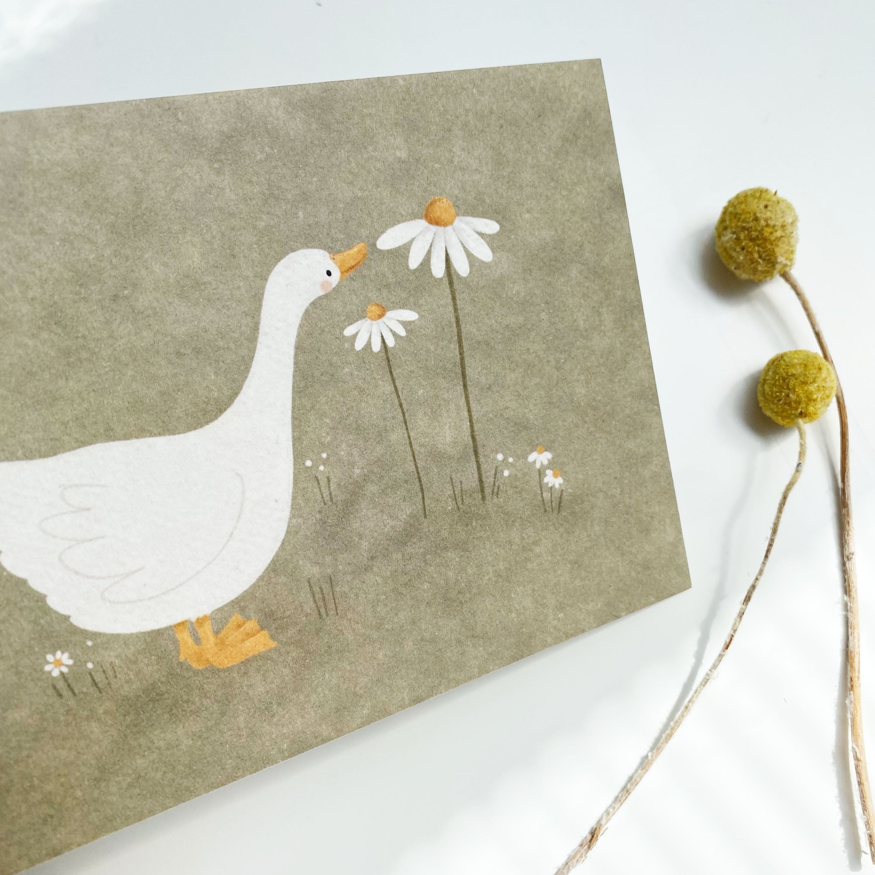 Card/Postcard/Greeting Card - Goose with Flowers