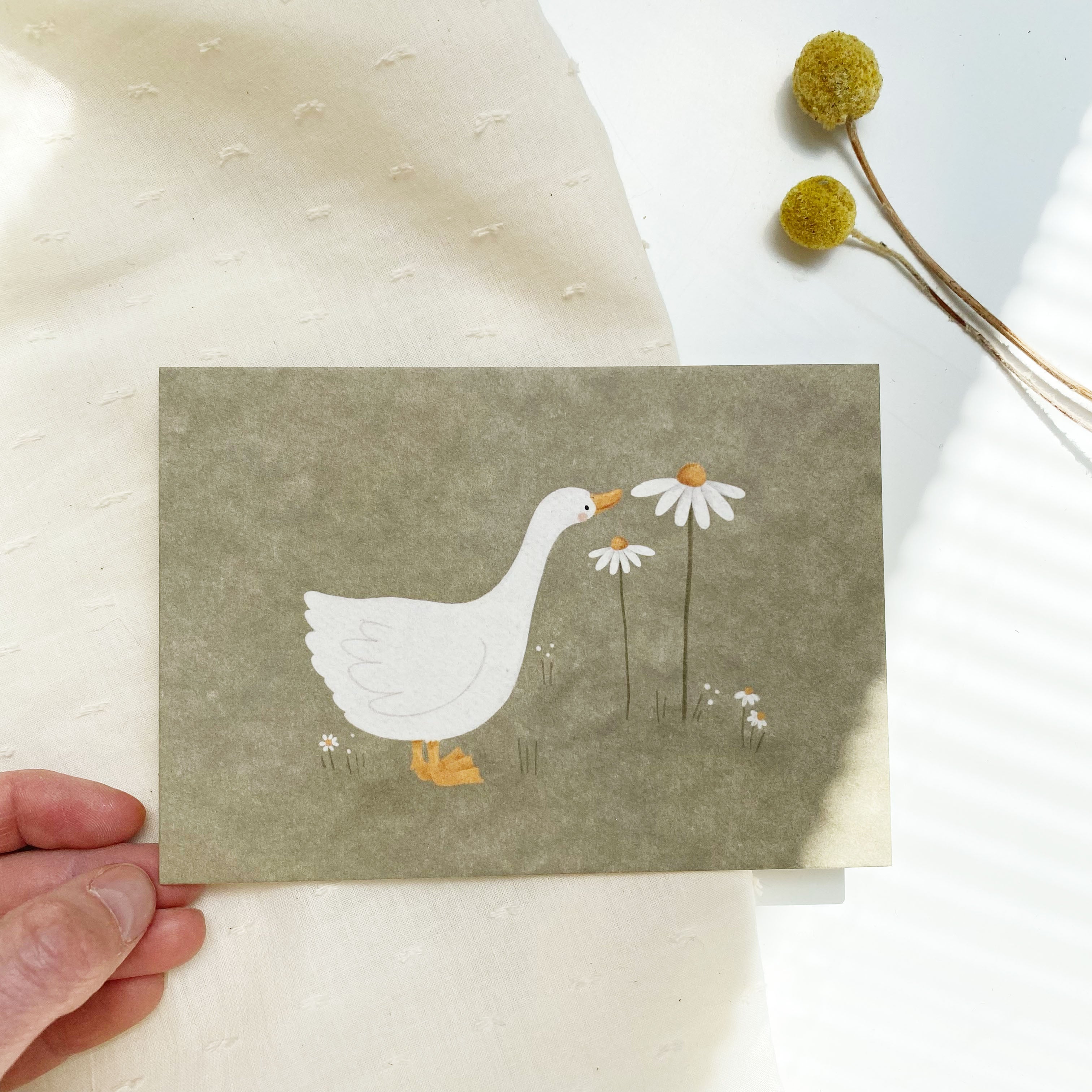 Karte/Postkarte/Grußkarte - Gans mit Blümchen