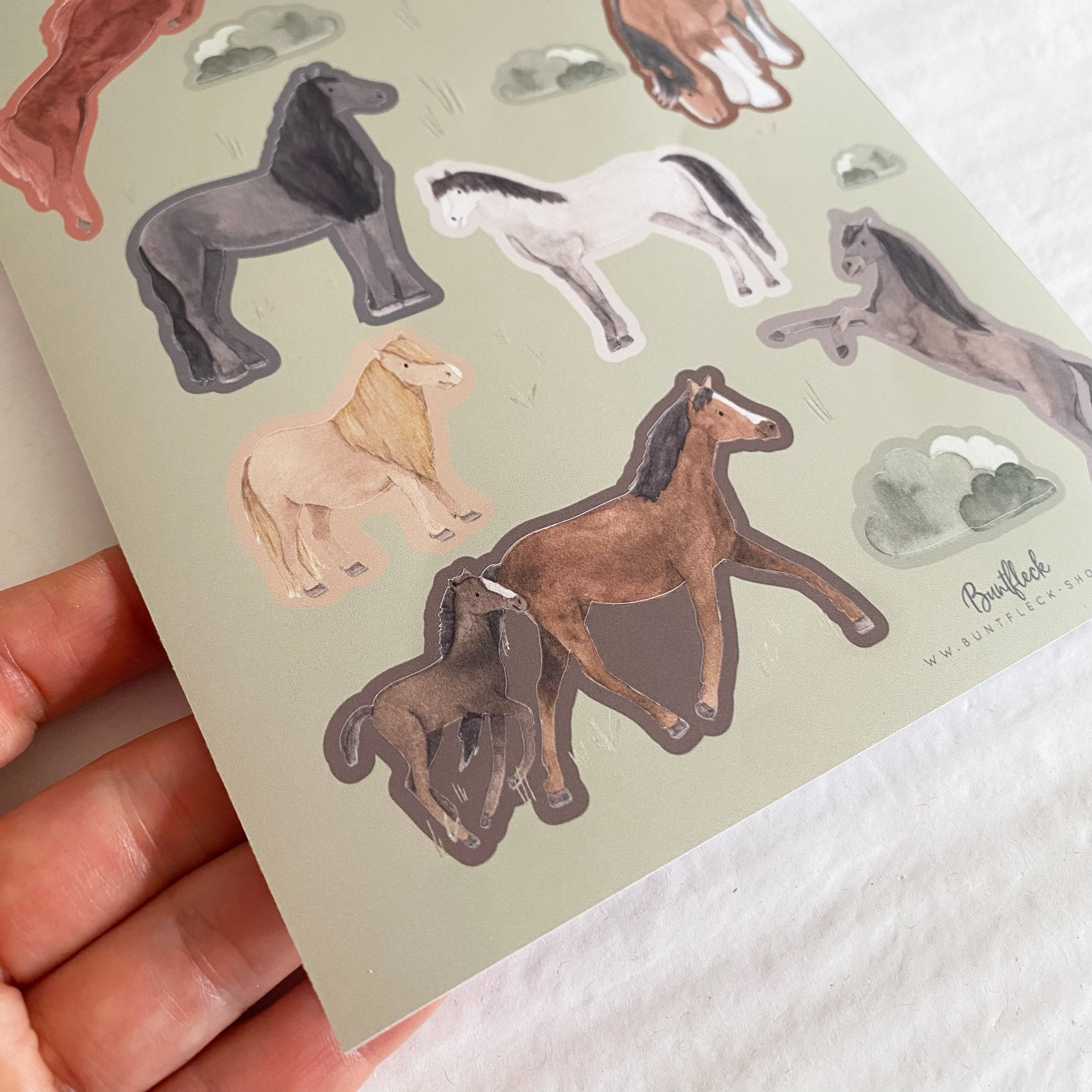 Mini ablösbare Aufkleber / Wandtattoos für Lichtschalter/Holzkisten & Zuckertüten - Pferde
