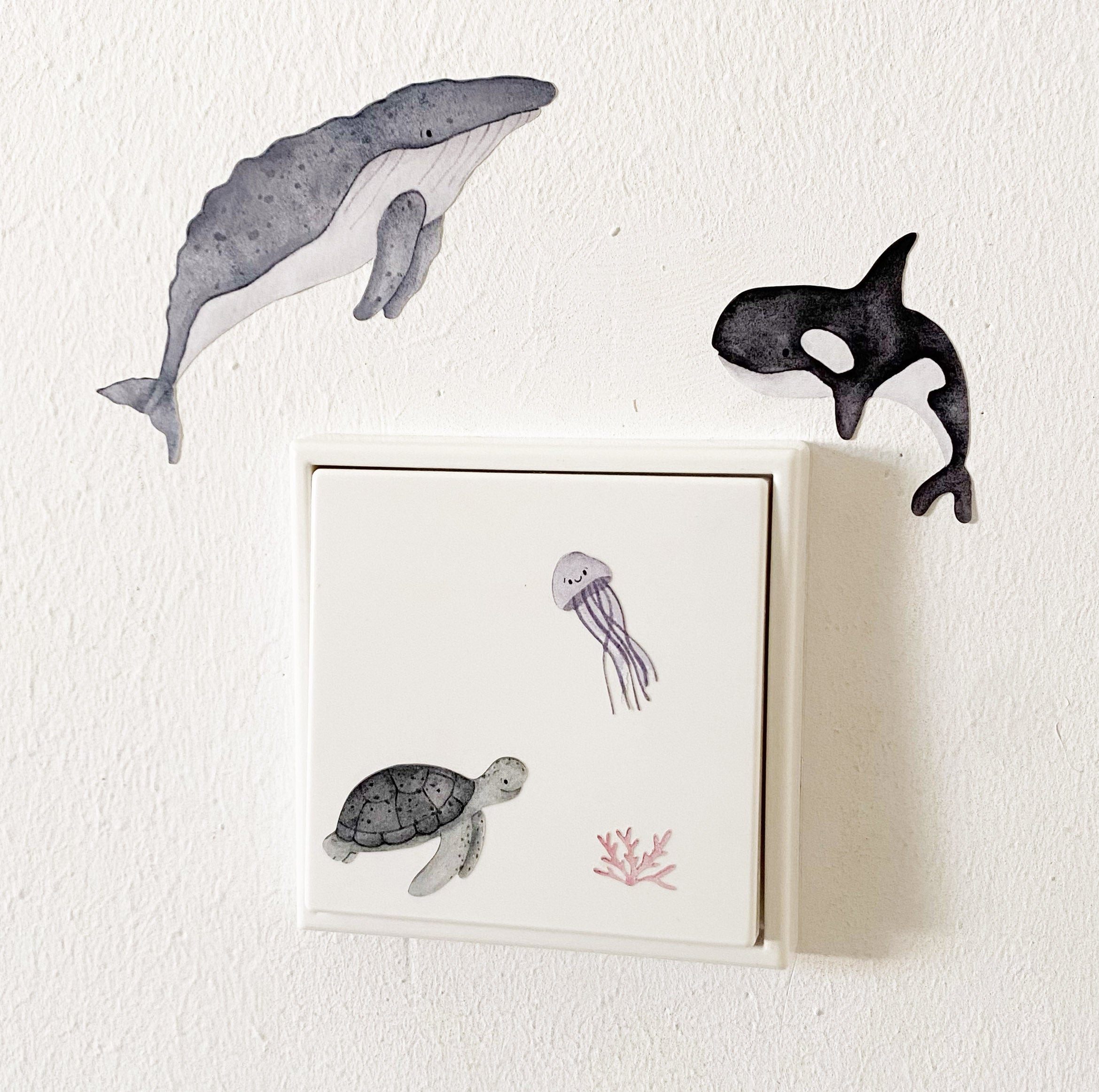 Mini ablösbare Aufkleber / Wandtattoos für Lichtschalter/Holzkisten & Zuckertüten - Meerestiere