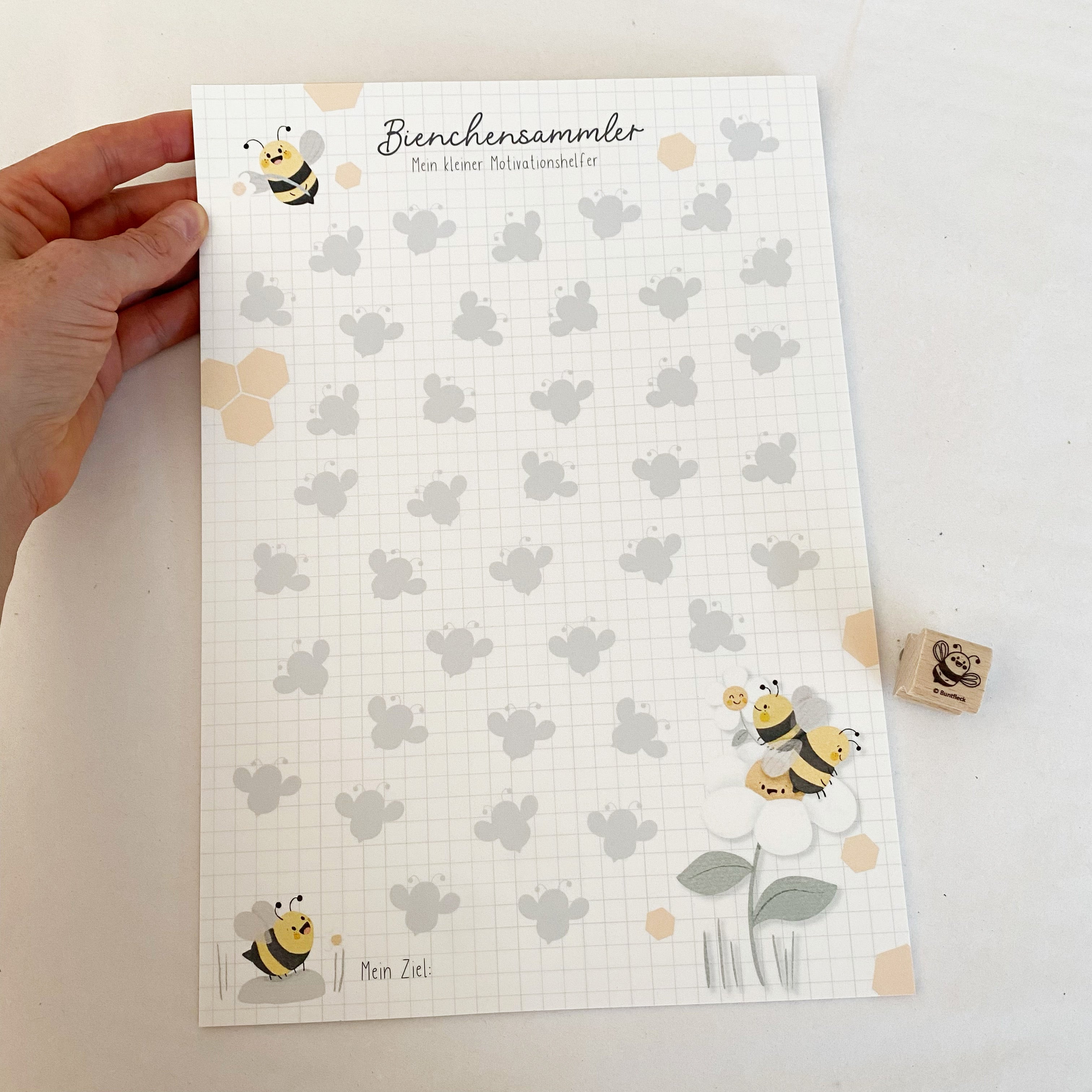 Bienchensammler Block mit Stempel - Countdown / Motivationstafel / Belohnungstafel/Motivationshelfer