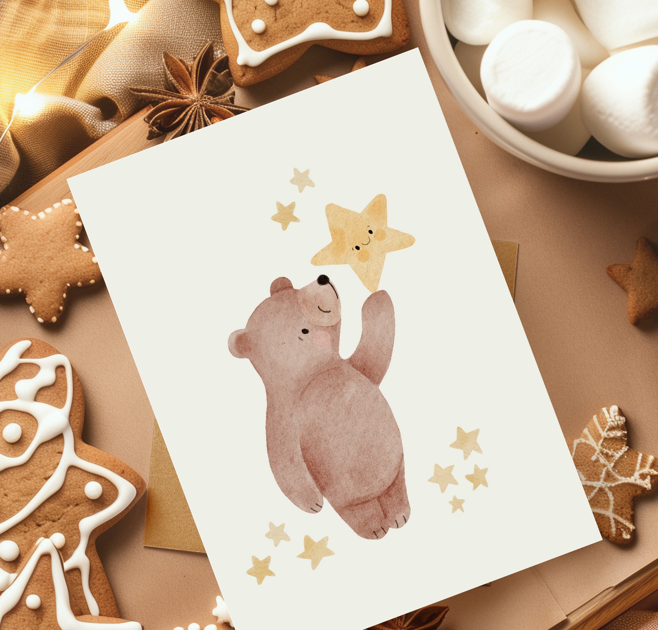 Karte/Postkarte/Grußkarte - Bärchen mit Stern