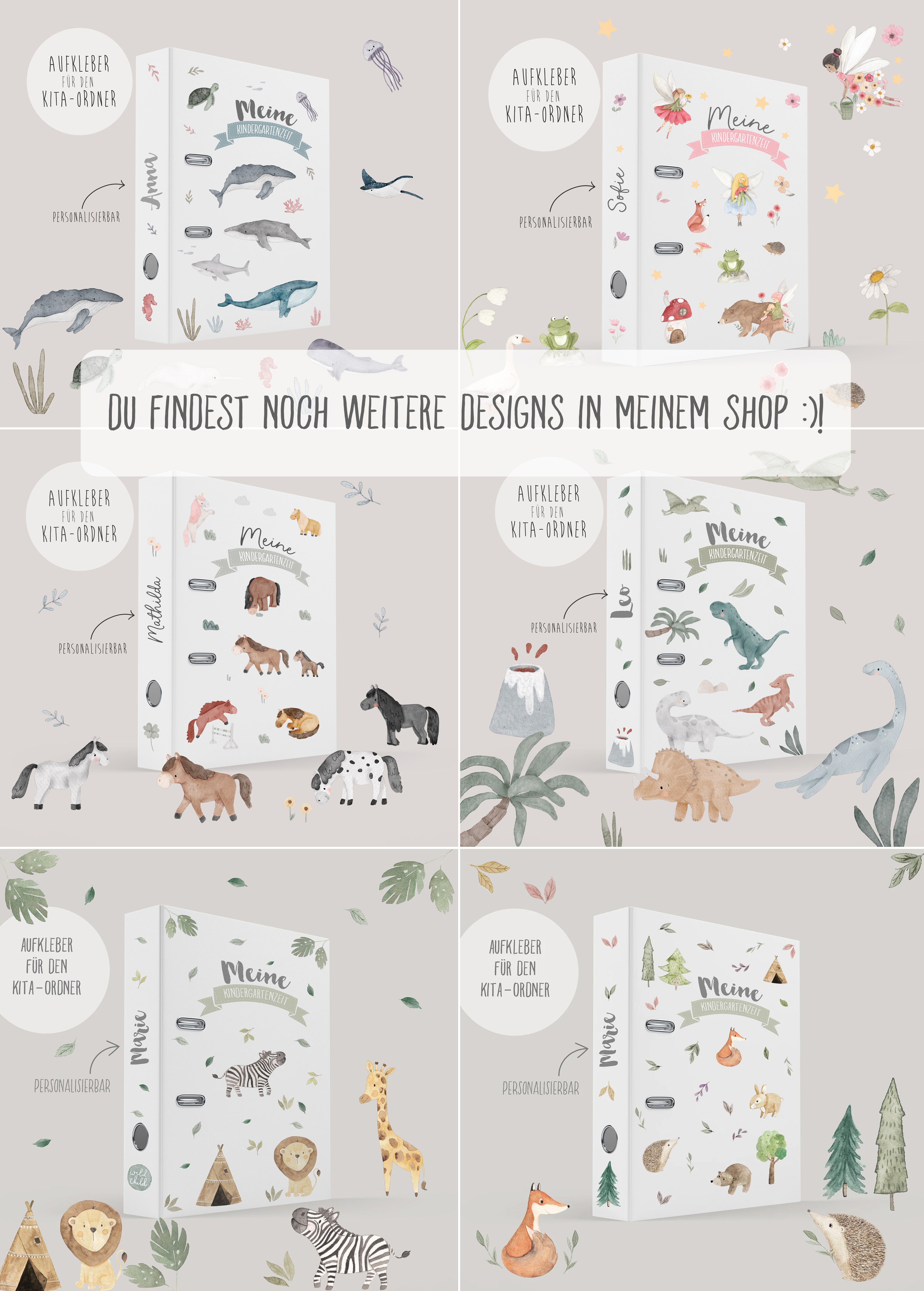 Aufkleber/Sticker für den Kindergartenordner / Kitaordner + Einlegeblatt -Dinos