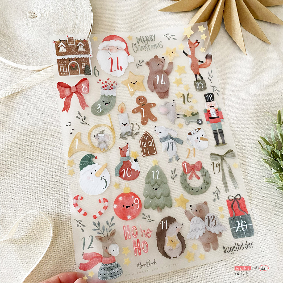 Adventskalender aus Stoff zum Selbstbefüllen & Selbstgestalten/ verschiedene Kombinationen /Blanko oder mit Bügelmotiven