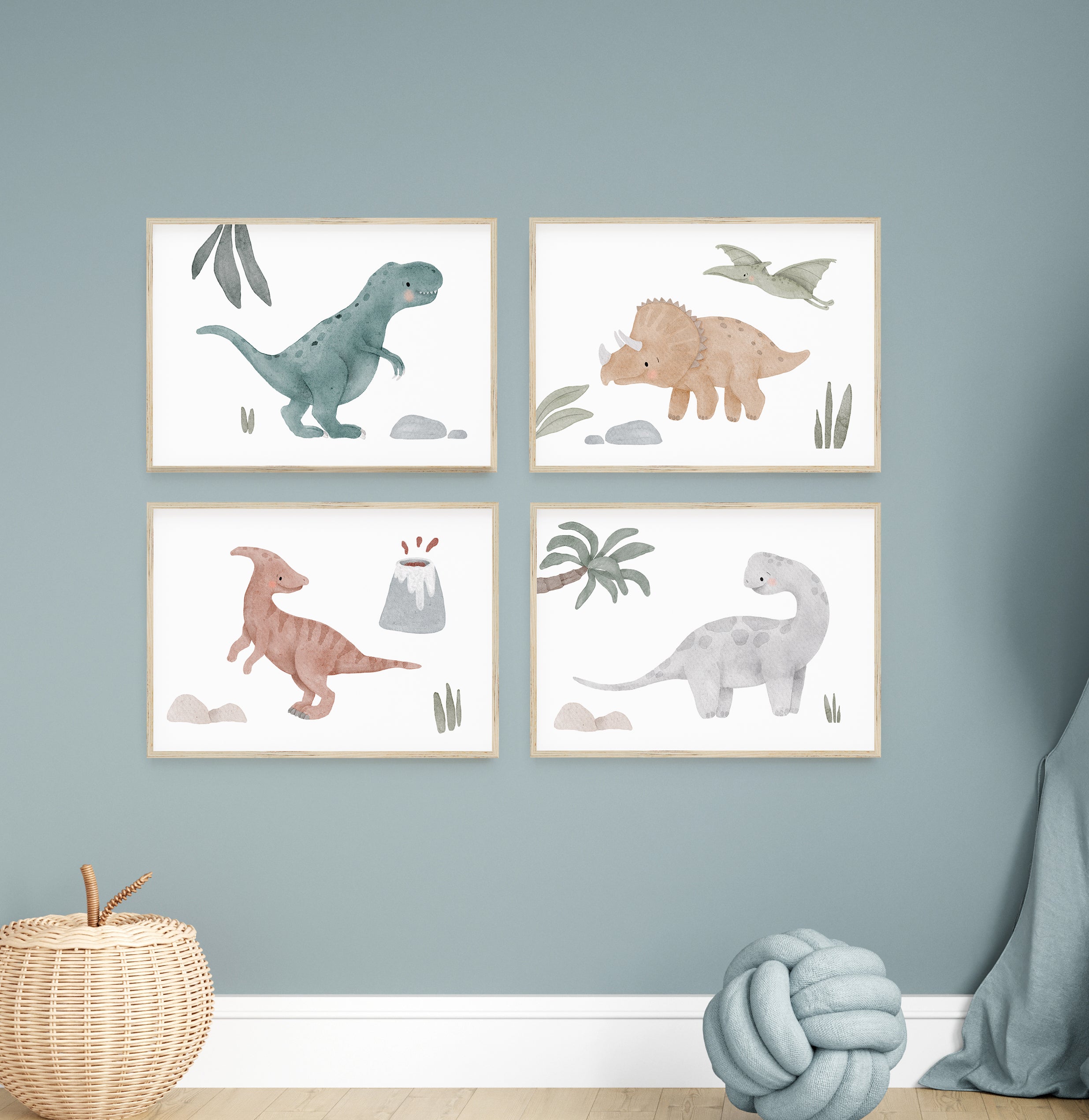 4er Set Kunstdruck/Poster - süße Dinowelt