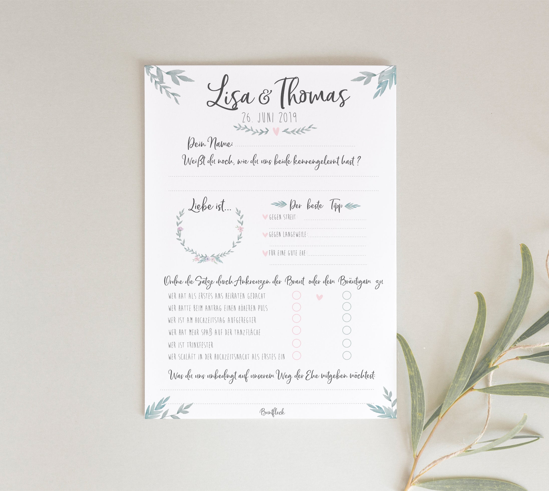 Guest book cards for the wedding