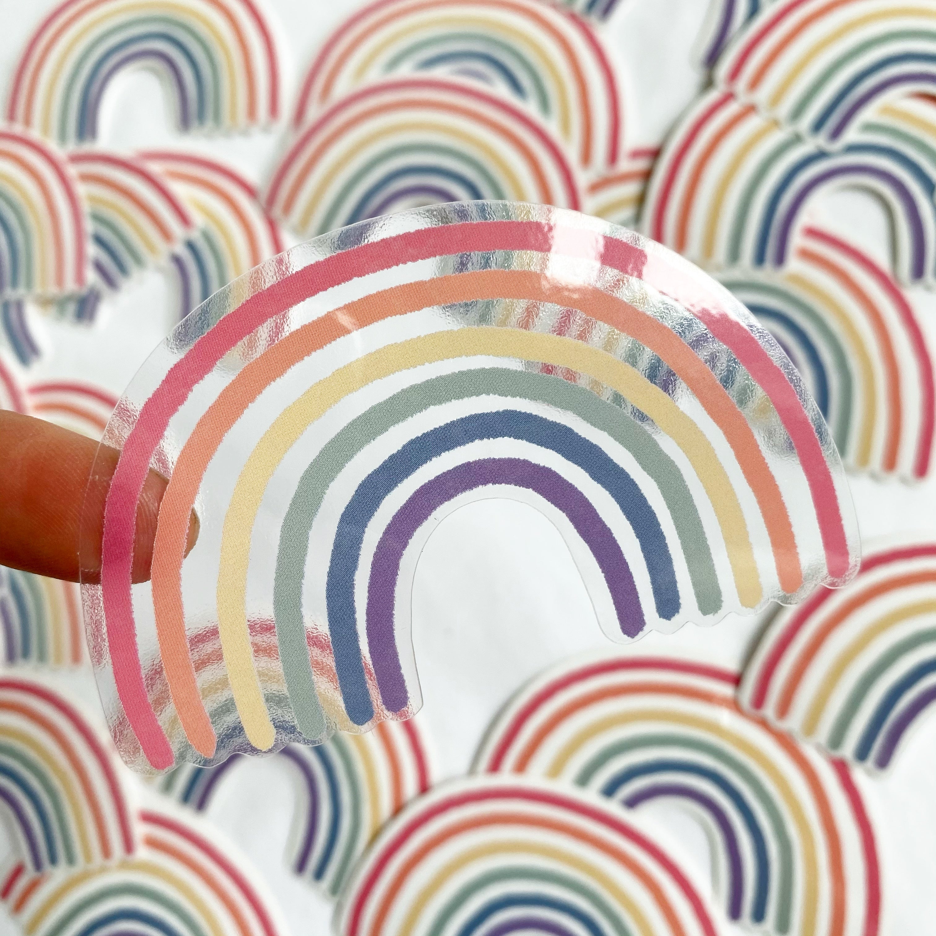 Aufkleber Vinyl mit transparentem Rand - Regenbogen bunt