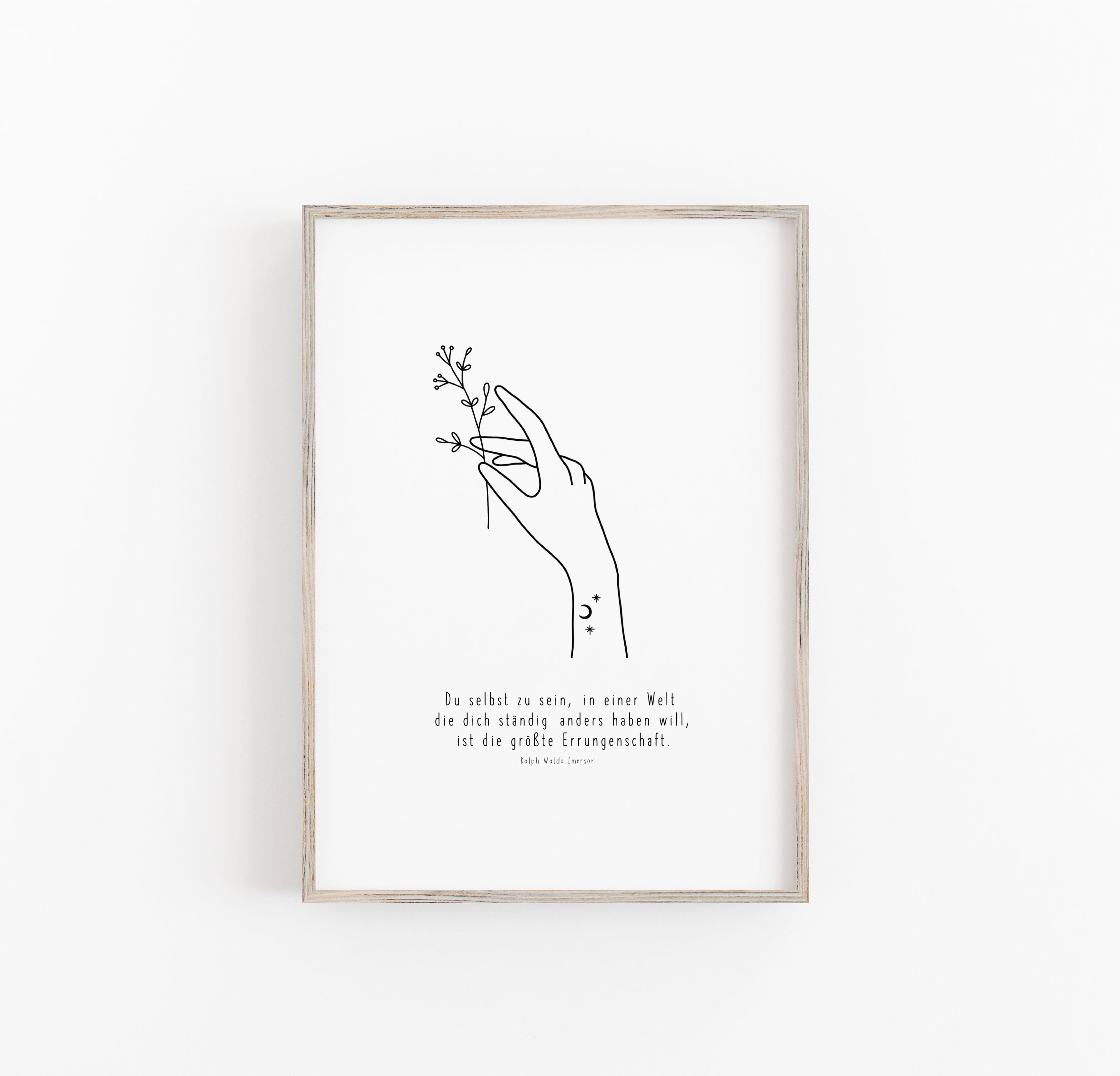 Kunstdruck/Poster - Hand mit Blumen und motivierenden Spruch