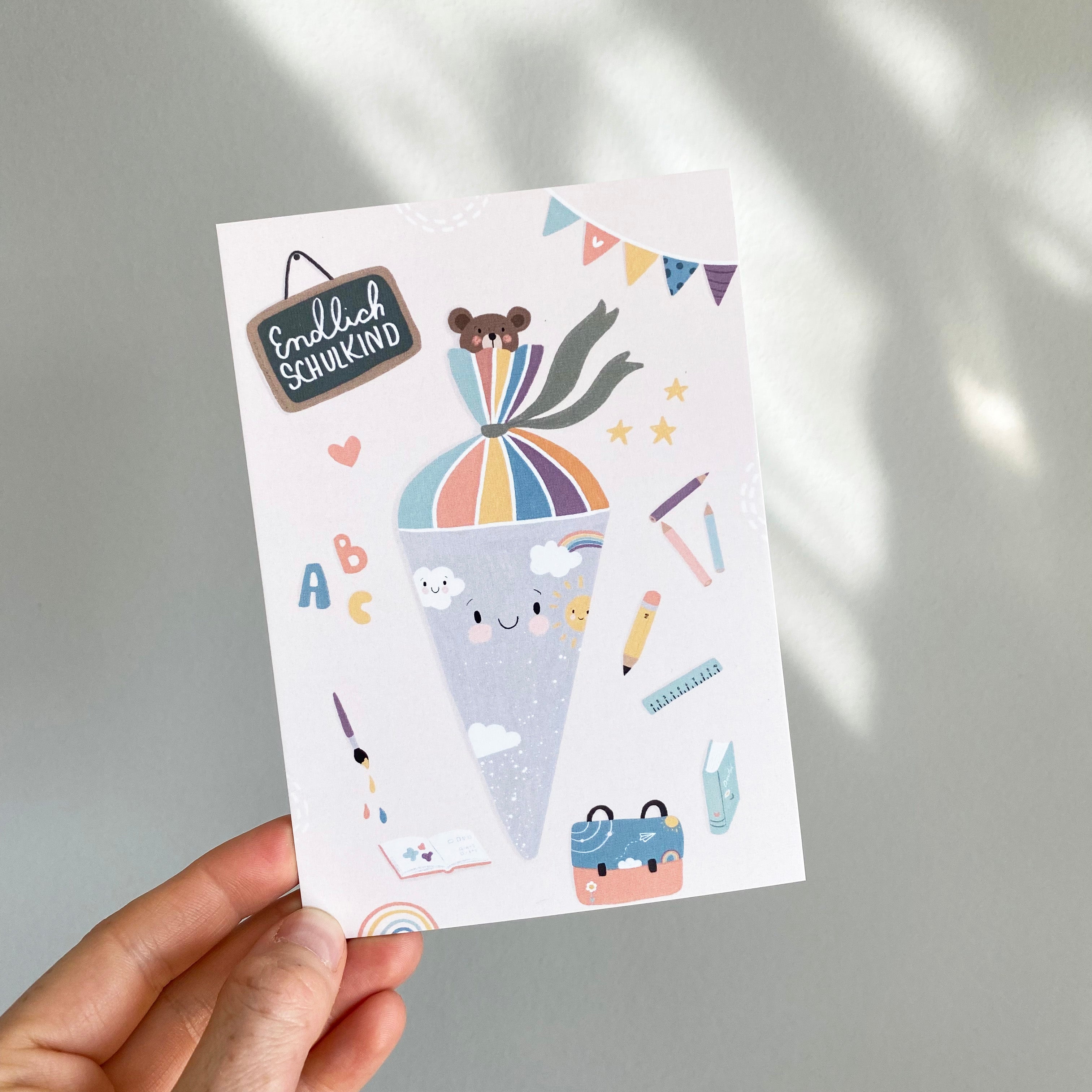 Karte/Postkarte/Grußkarte - lachende Schultüte