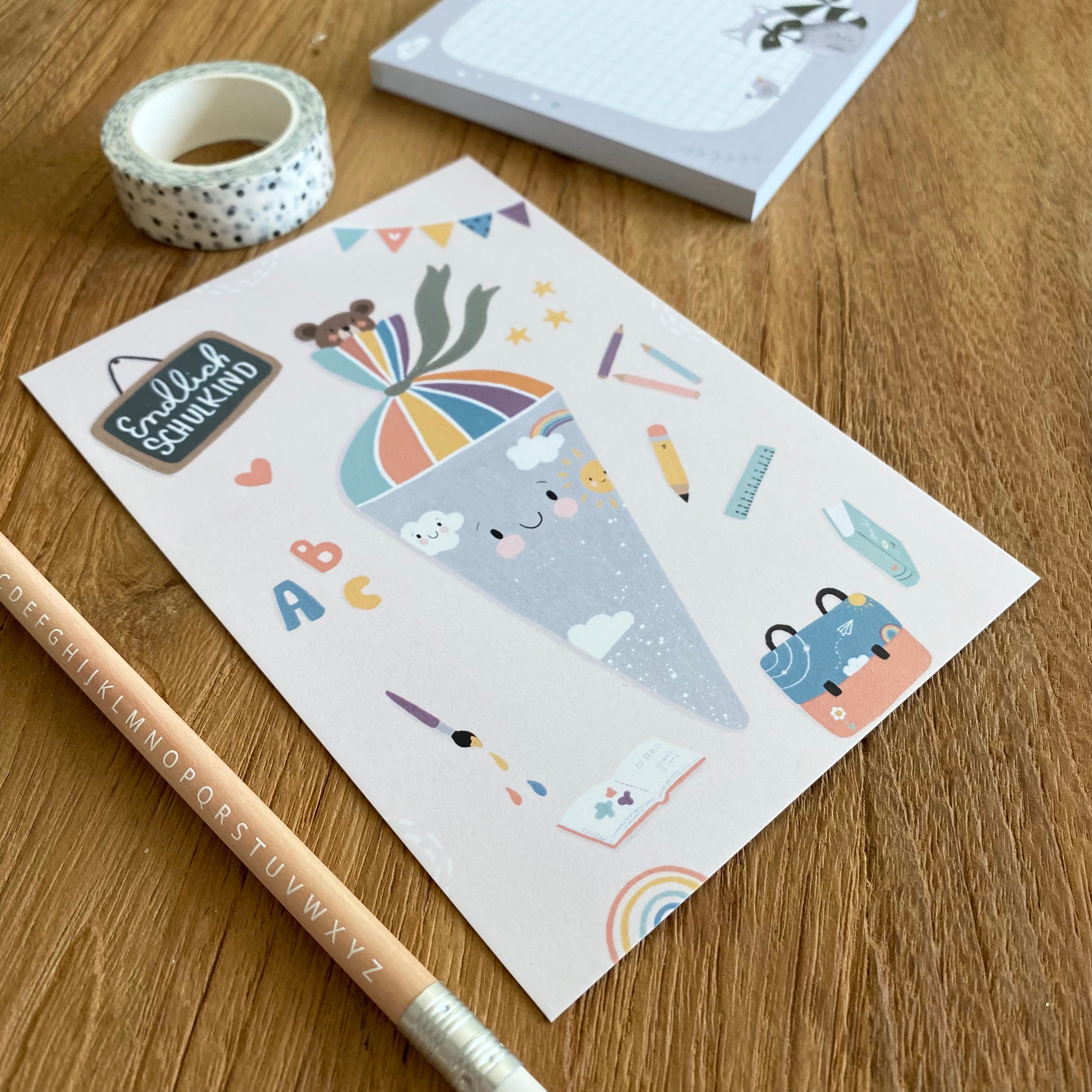 Karte/Postkarte/Grußkarte - lachende Schultüte