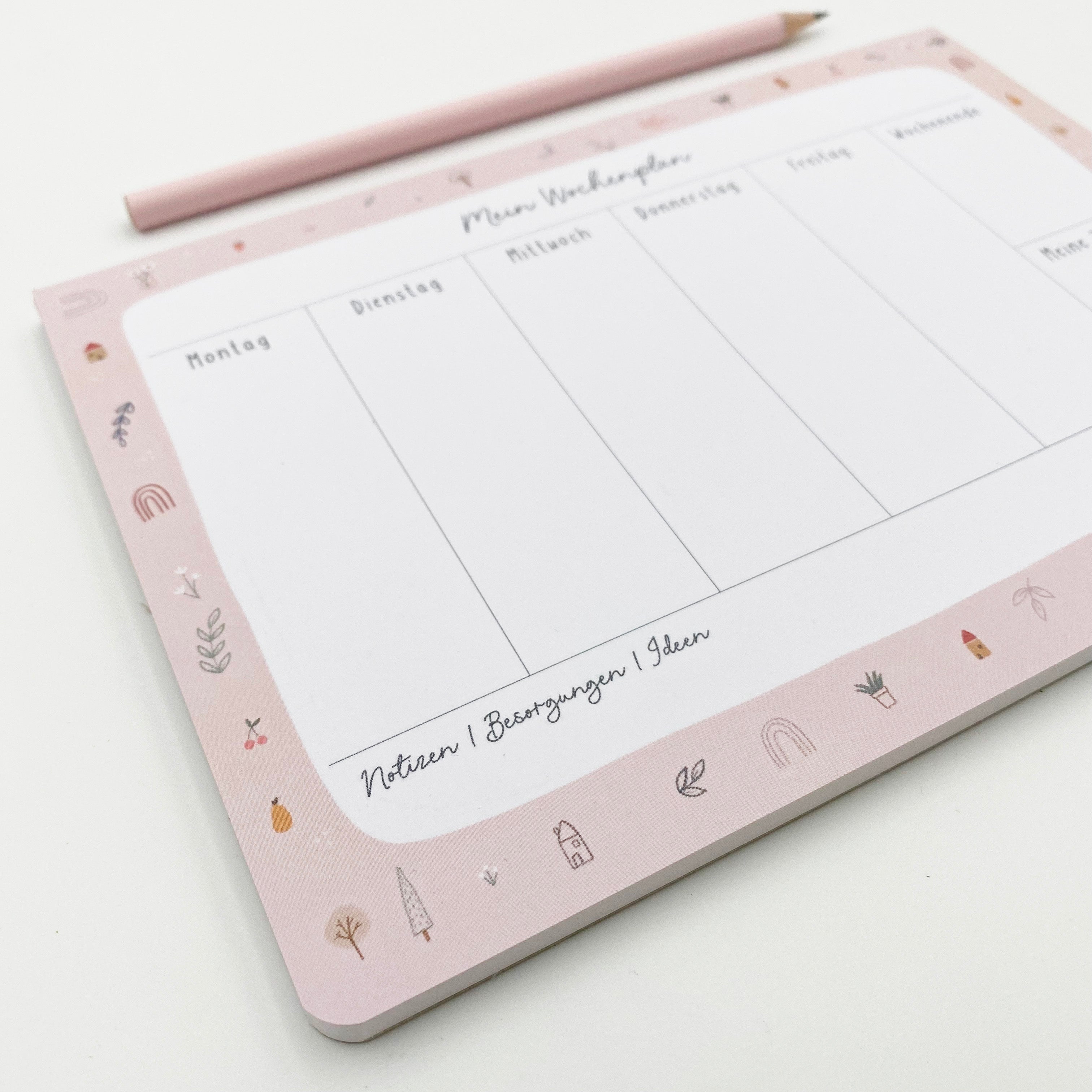 Mini Wochenplaner / Notizblock in DIN A5 - Pink Garden