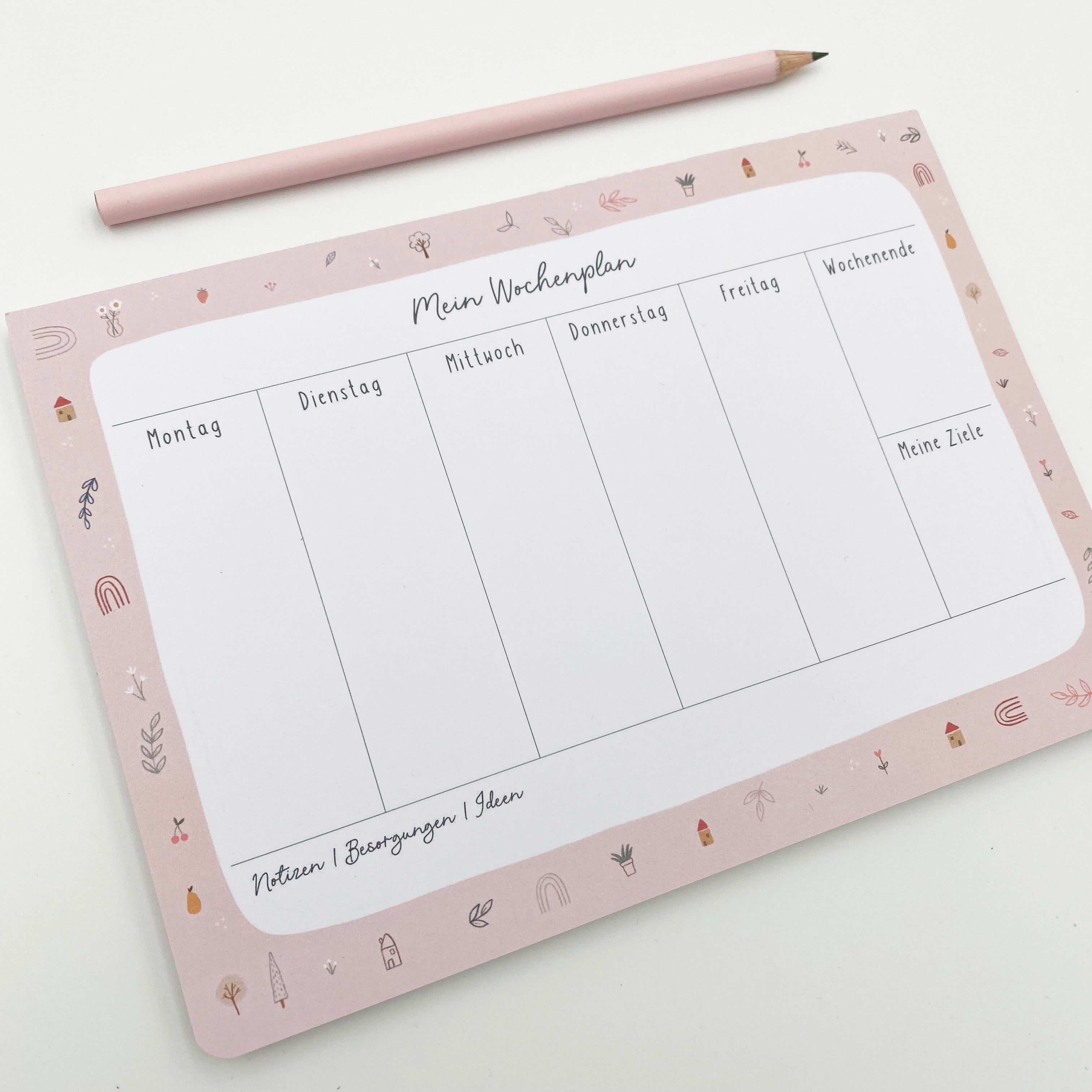 Mini Wochenplaner / Notizblock in DIN A5 - Pink Garden