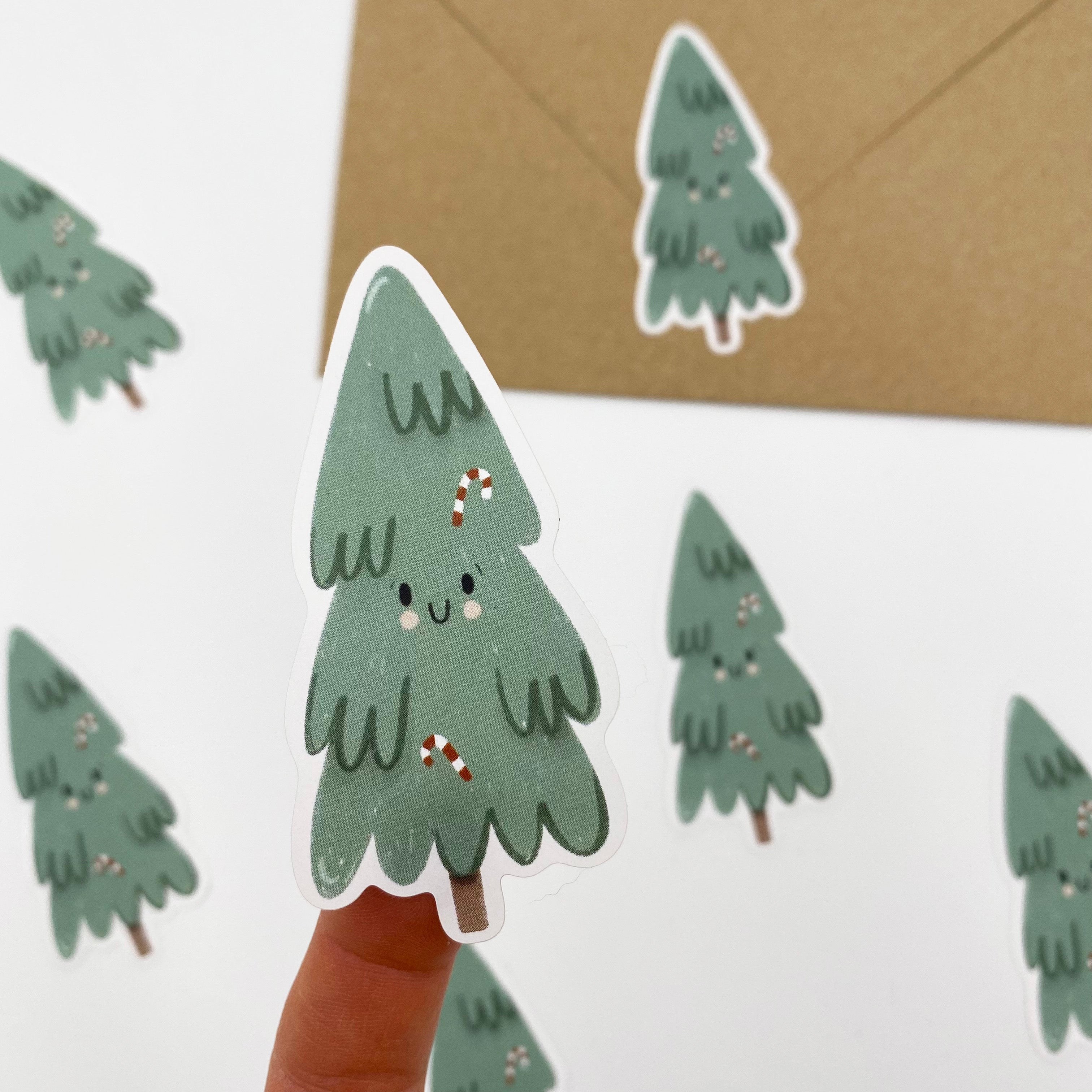 Etiketten/Aufkleber - Tannenbäumchen mit Gesicht